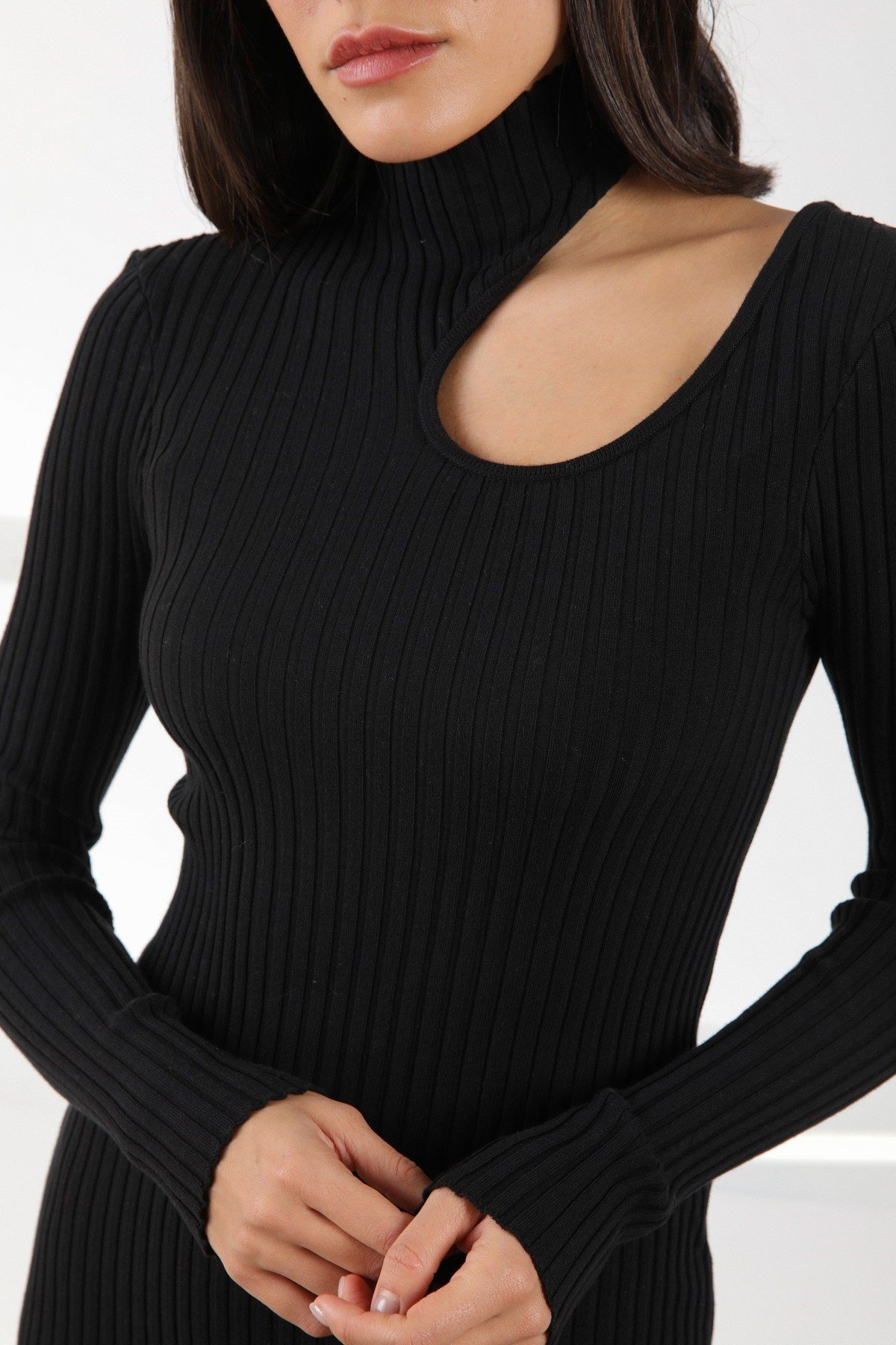 Ferraro Siyah Uzun Kollu Kadın Triko Elbise