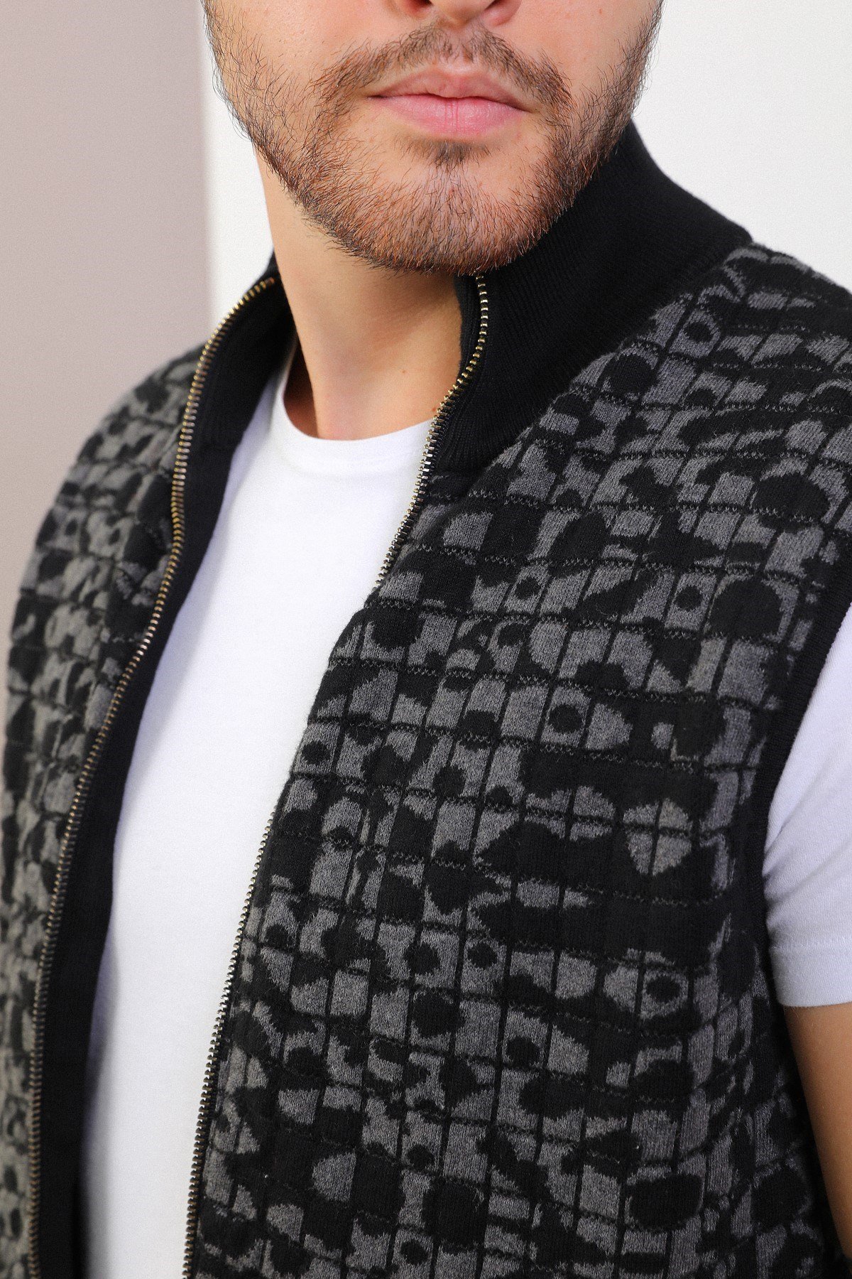 Ferraro Siyah/Antrasit Dik Yaka Cepli Pamuk Erkek Yelek