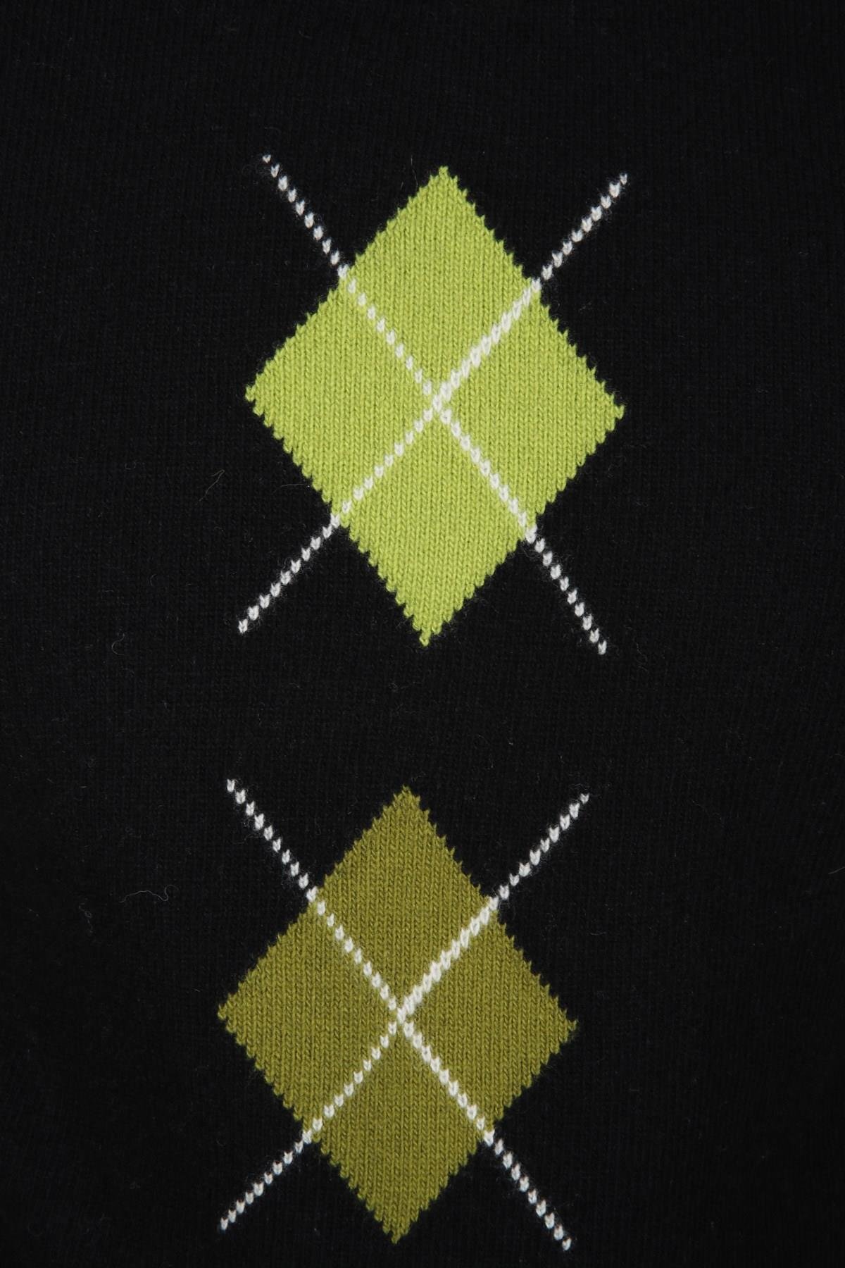 Ferraro Siyah/Yeşil Bisiklet Yaka Yeşil Hardal Desenli Uzun Kollu %100 Kuzu Yünü Erkek Triko Kazak