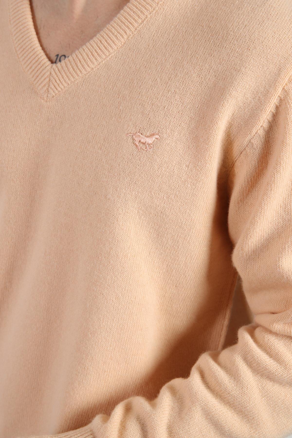 Ferraro Somon V Yaka Erkek Uzun Kollu %100 Kuzu Yünü Triko Kazak