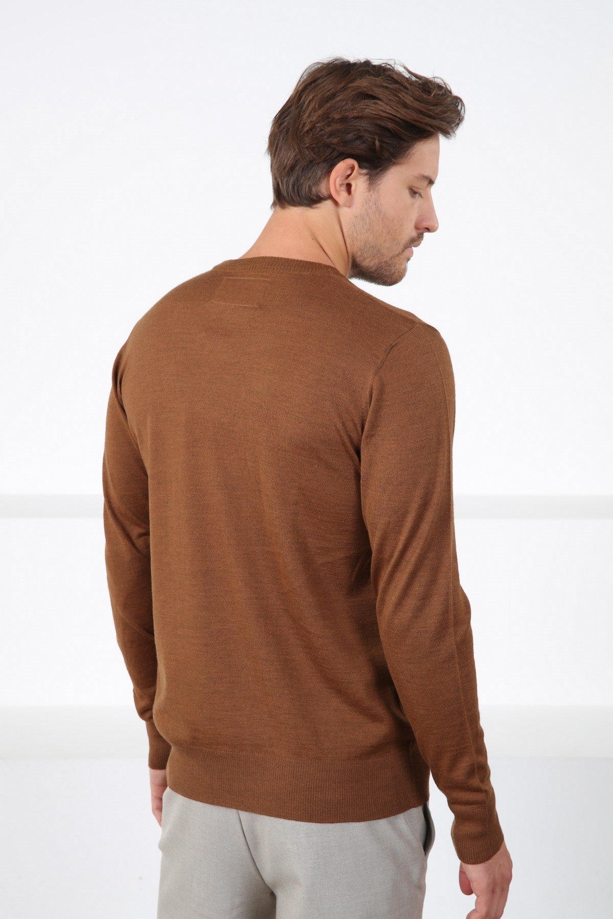 Ferraro Taba Bisiklet Yaka Superfine Erkek Triko Kazak