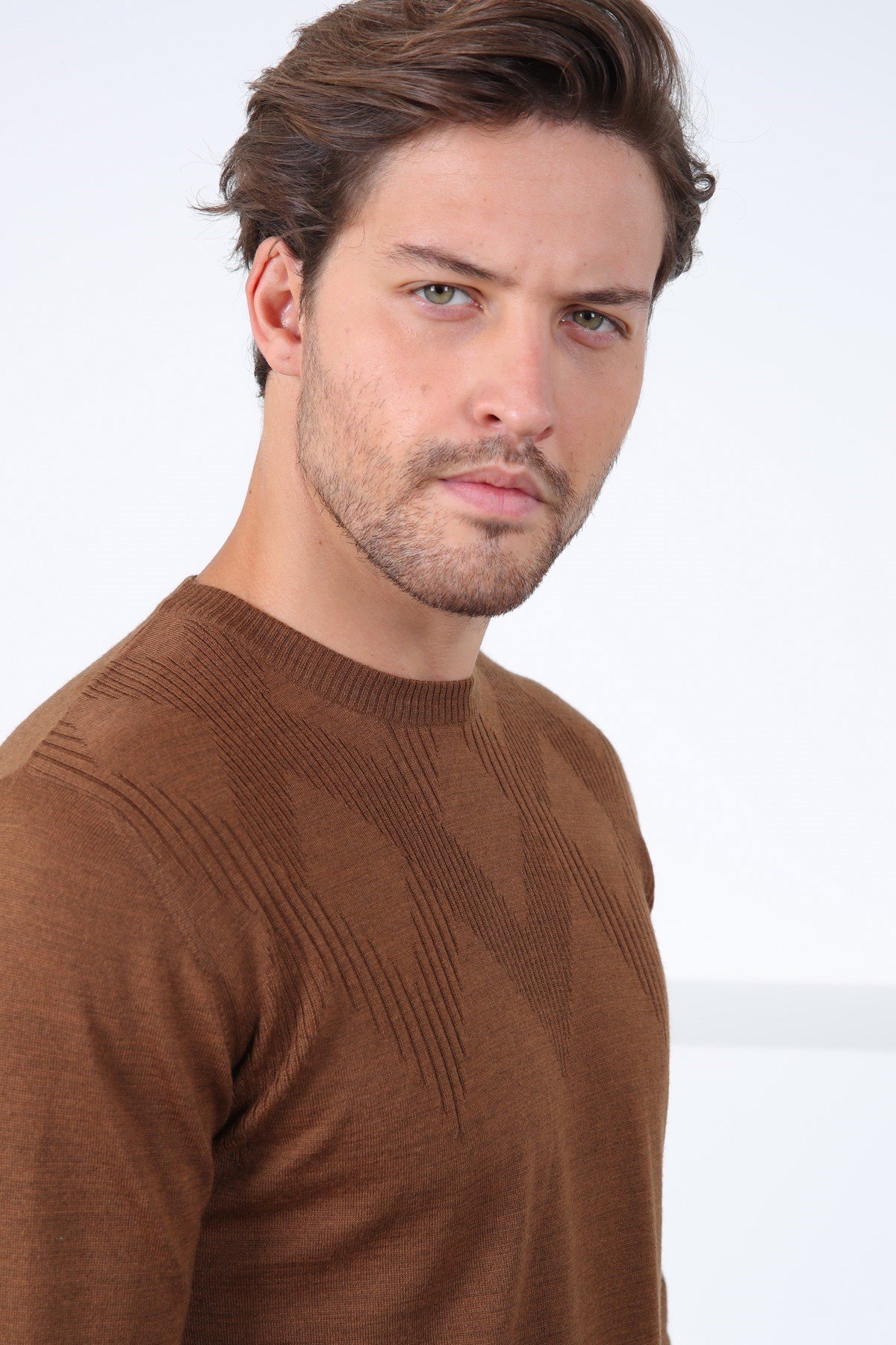 Ferraro Taba Bisiklet Yaka Superfine Erkek Triko Kazak