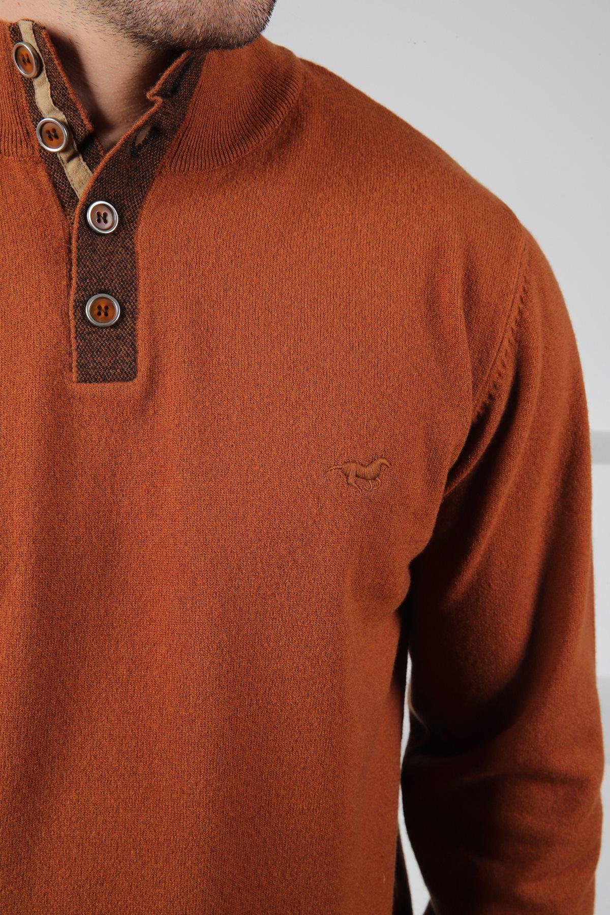 Ferraro Taba Düğmeli Yarım Balıkçı Yaka Uzun Kollu %100 Kuzu Yünü Erkek Triko Kazak