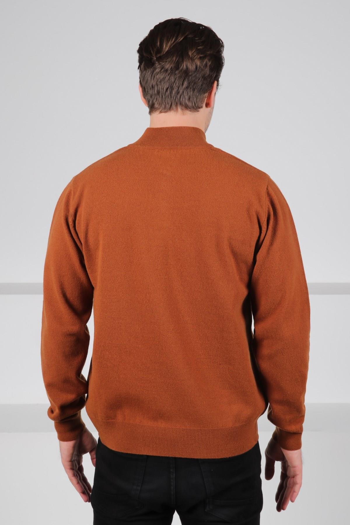 Ferraro Taba Düğmeli Yarım Balıkçı Yaka Uzun Kollu %100 Kuzu Yünü Erkek Triko Kazak