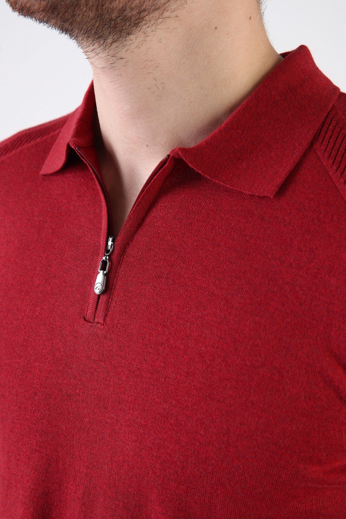 Ferraro Tarçın Fermuarlı Polo Yaka %100 Pamuk Erkek Triko T-Shirt