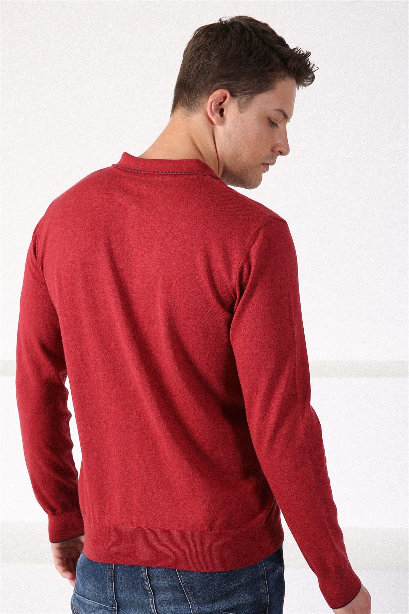 Ferraro Tarçın Polo Yaka Fermuarlı Erkek Pamuk Kazak