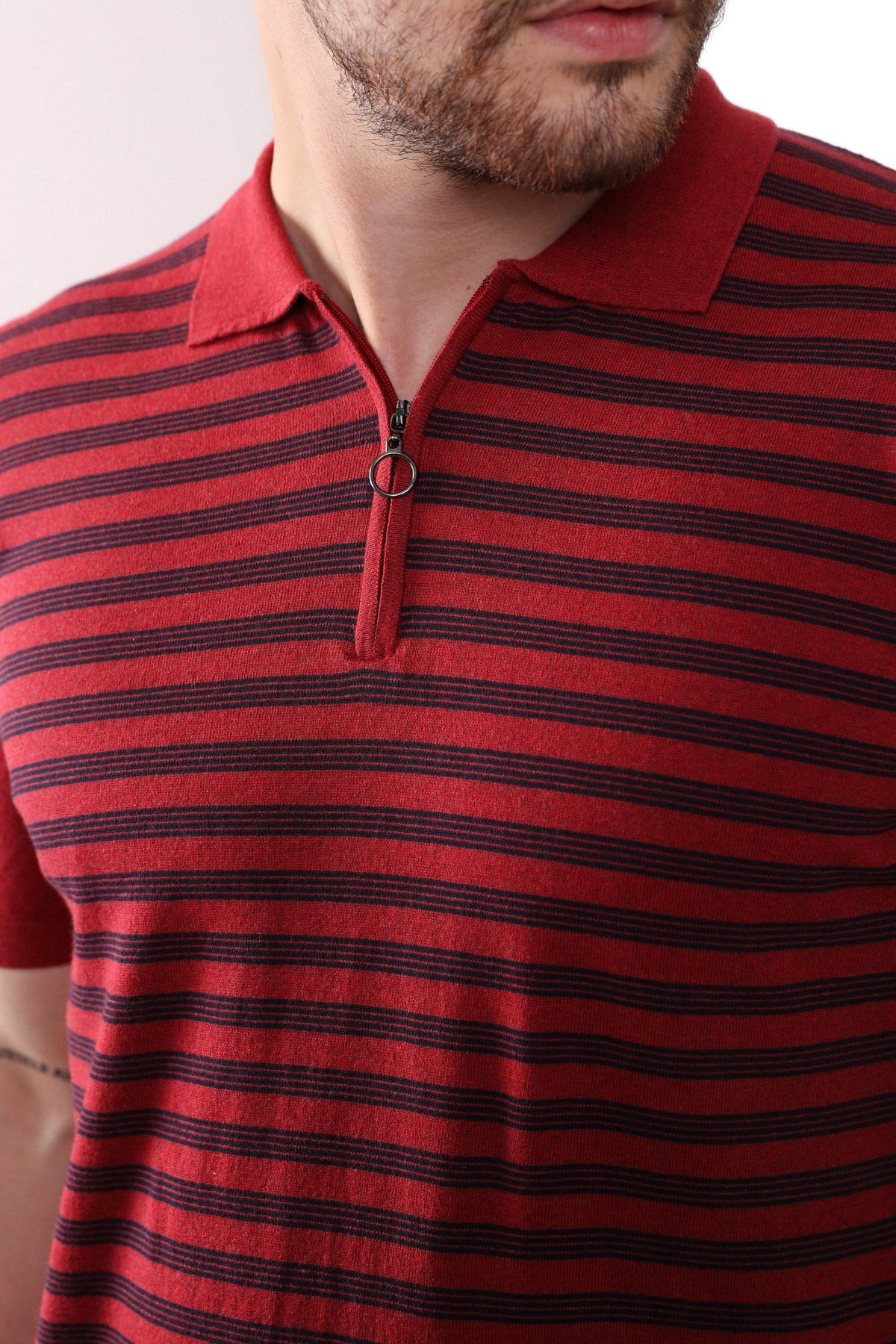 Ferraro Tarçın/Laci Polo Yaka Fermuarlı Erkek Pamuk Triko T-Shirt