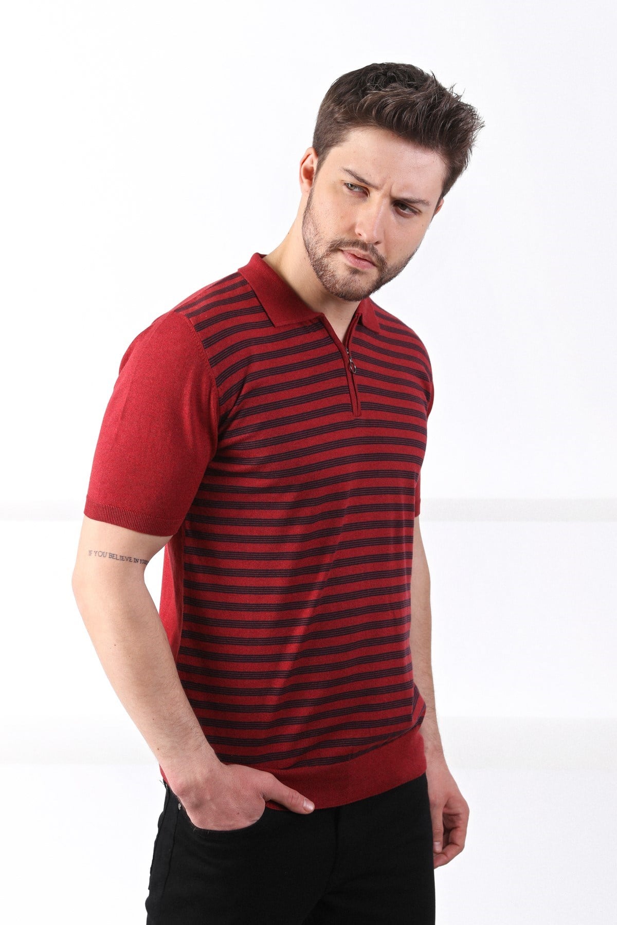 Ferraro Tarçın/Laci Polo Yaka Fermuarlı Erkek Pamuk Triko T-Shirt