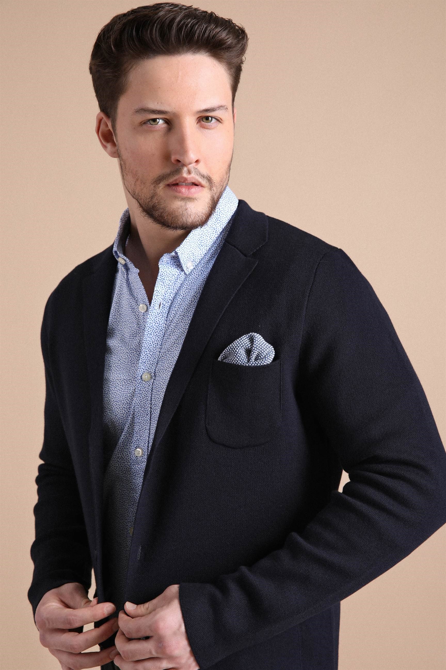 Ferraro Üç Düğmeli İnce Pamuk Triko Ceket - Lacivert