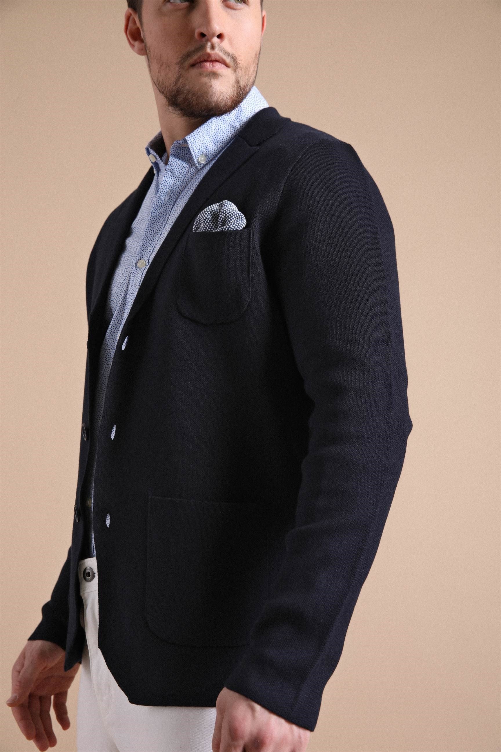 Ferraro Üç Düğmeli İnce Pamuk Triko Ceket - Lacivert