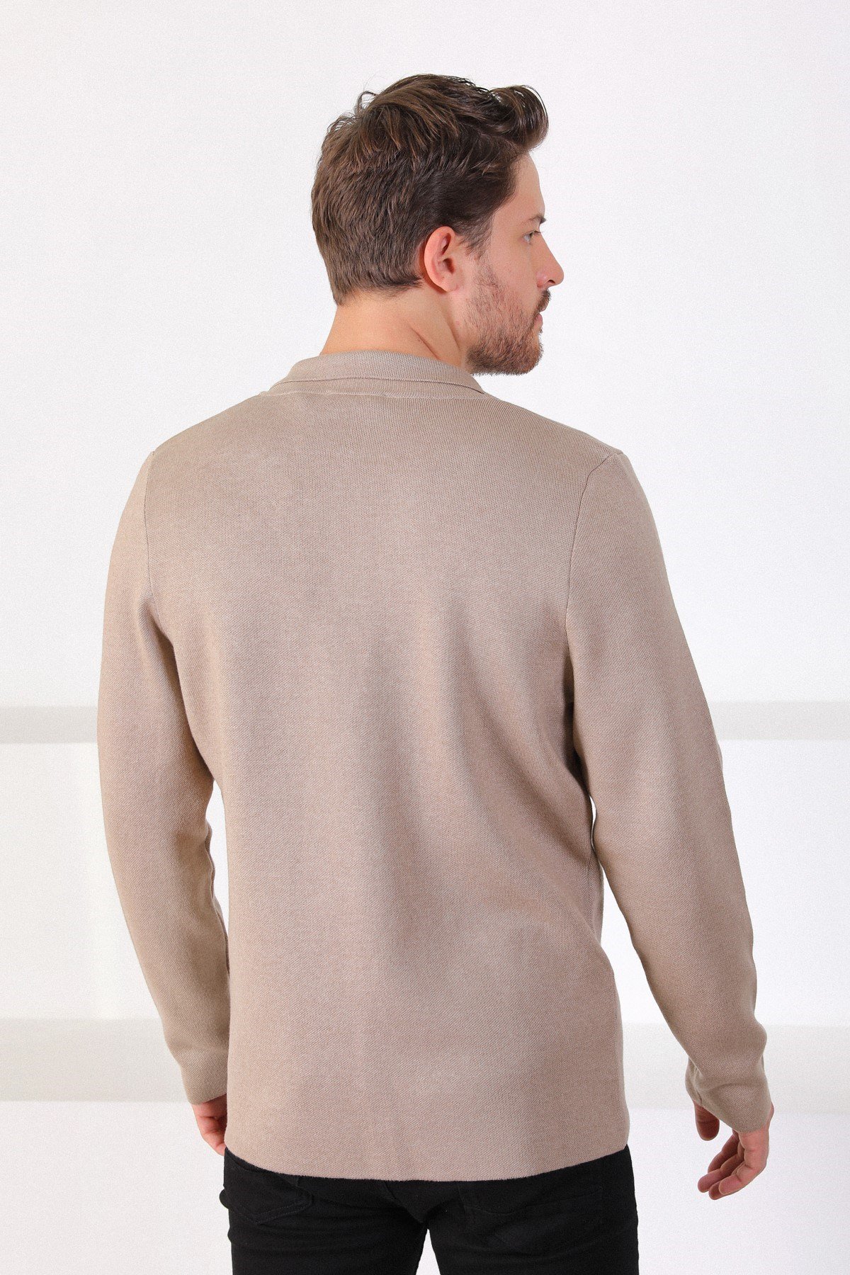 Ferraro Üç Düğmeli İnce Pamuk Triko Ceket - Bej