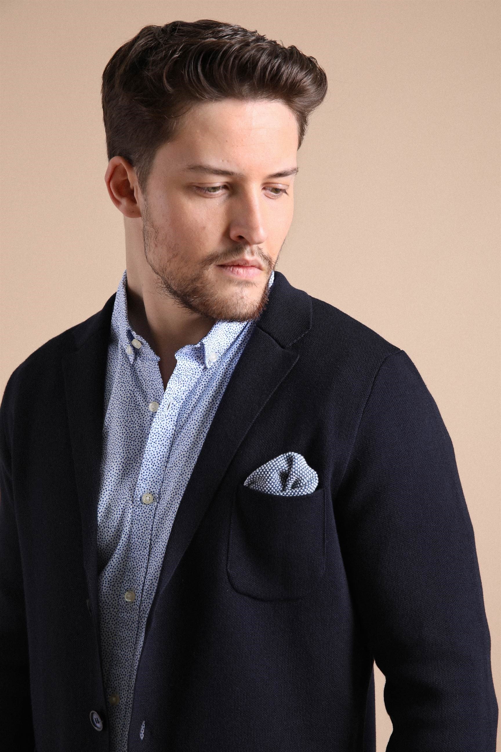 Ferraro Üç Düğmeli İnce Pamuk Triko Ceket - Lacivert