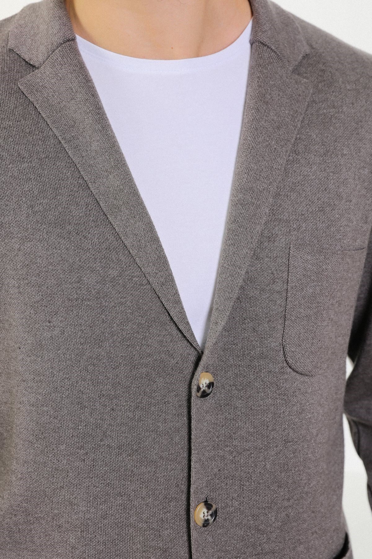 Ferraro Üç Düğmeli İnce Pamuk Triko Ceket - Kahve Melanj