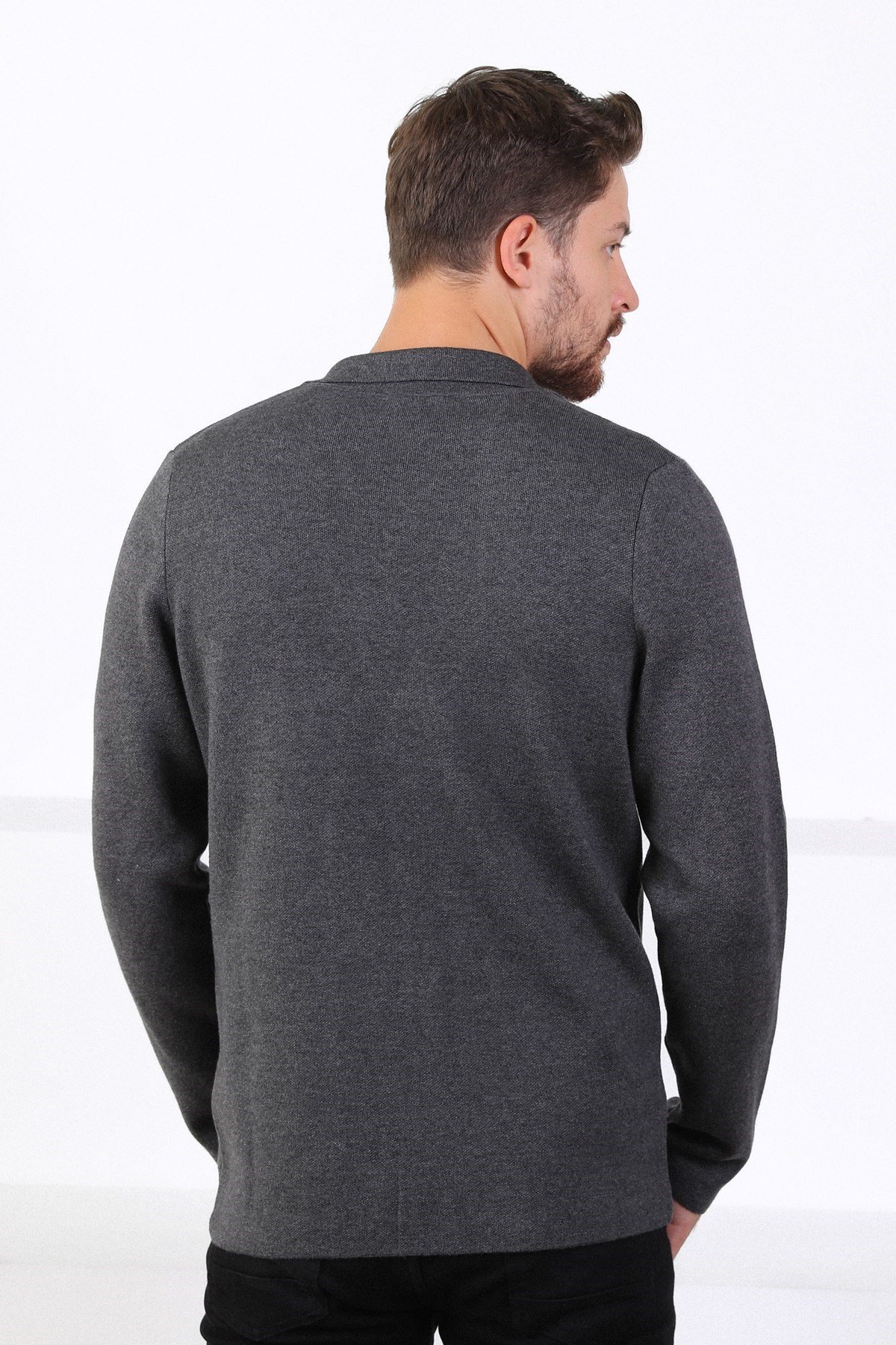 Ferraro Üç Düğmeli İnce Pamuk Triko Ceket - Antrasit