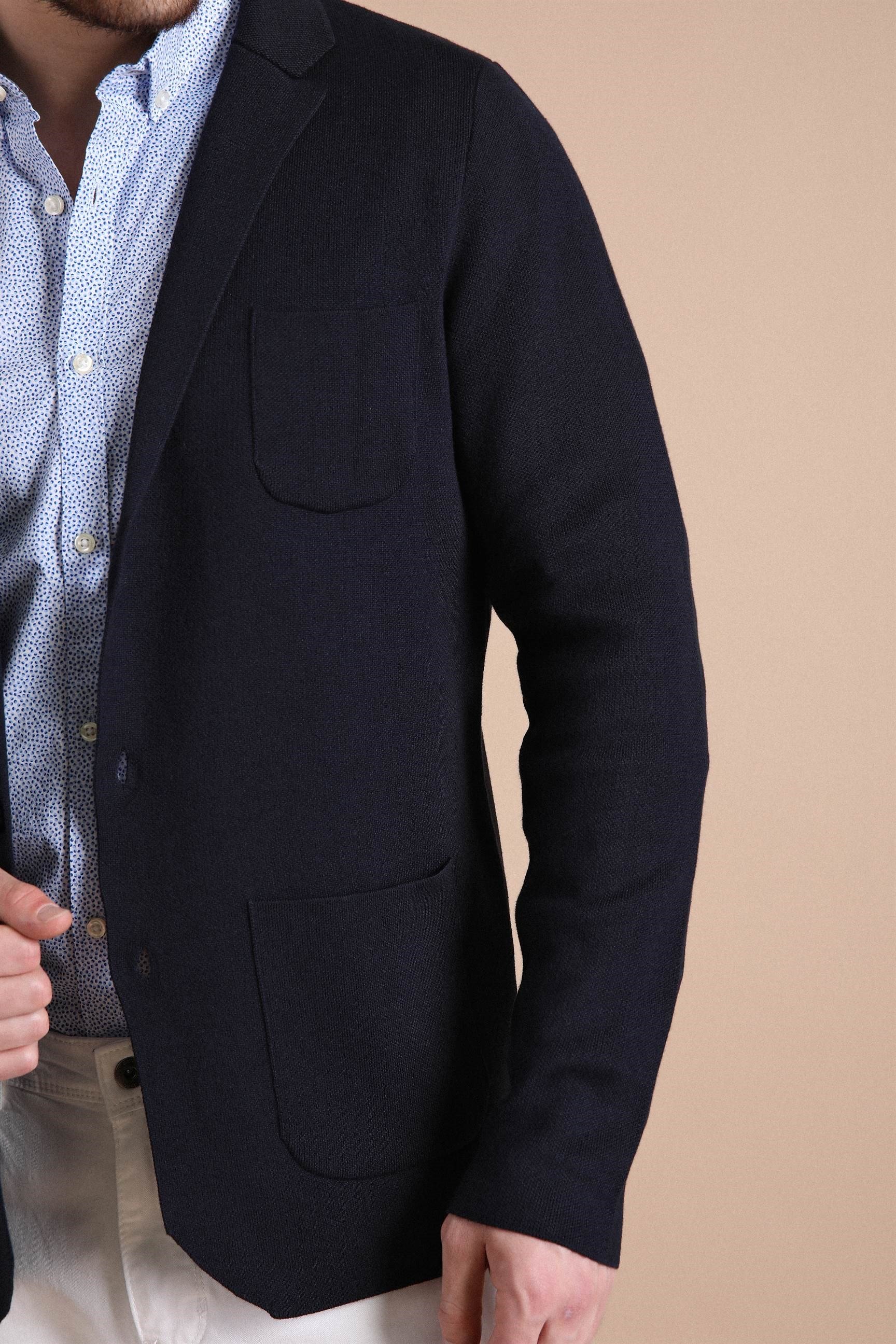 Ferraro Üç Düğmeli İnce Pamuk Triko Ceket - Lacivert