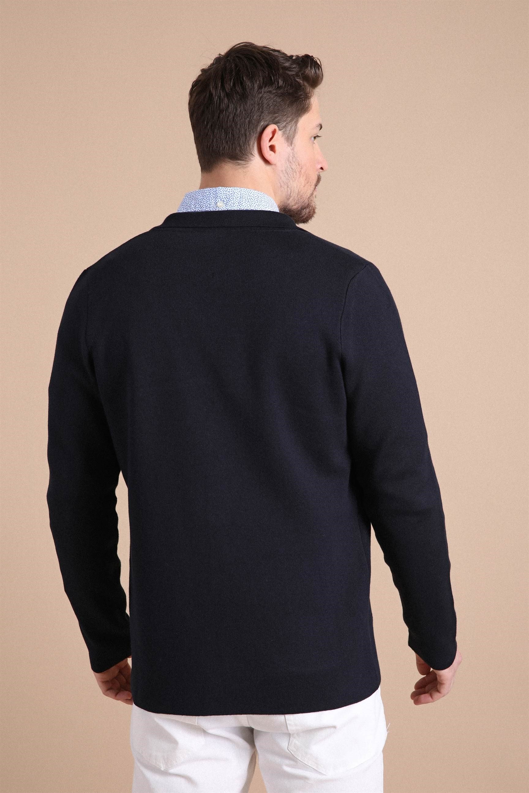 Ferraro Üç Düğmeli İnce Pamuk Triko Ceket - Lacivert