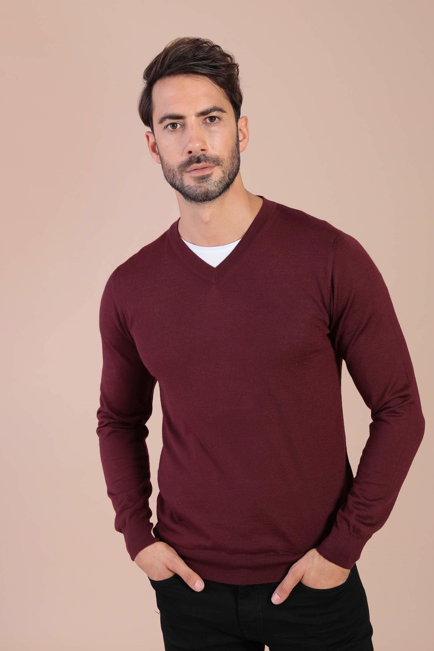 Ferraro V Yaka Superfine Yün Kazak