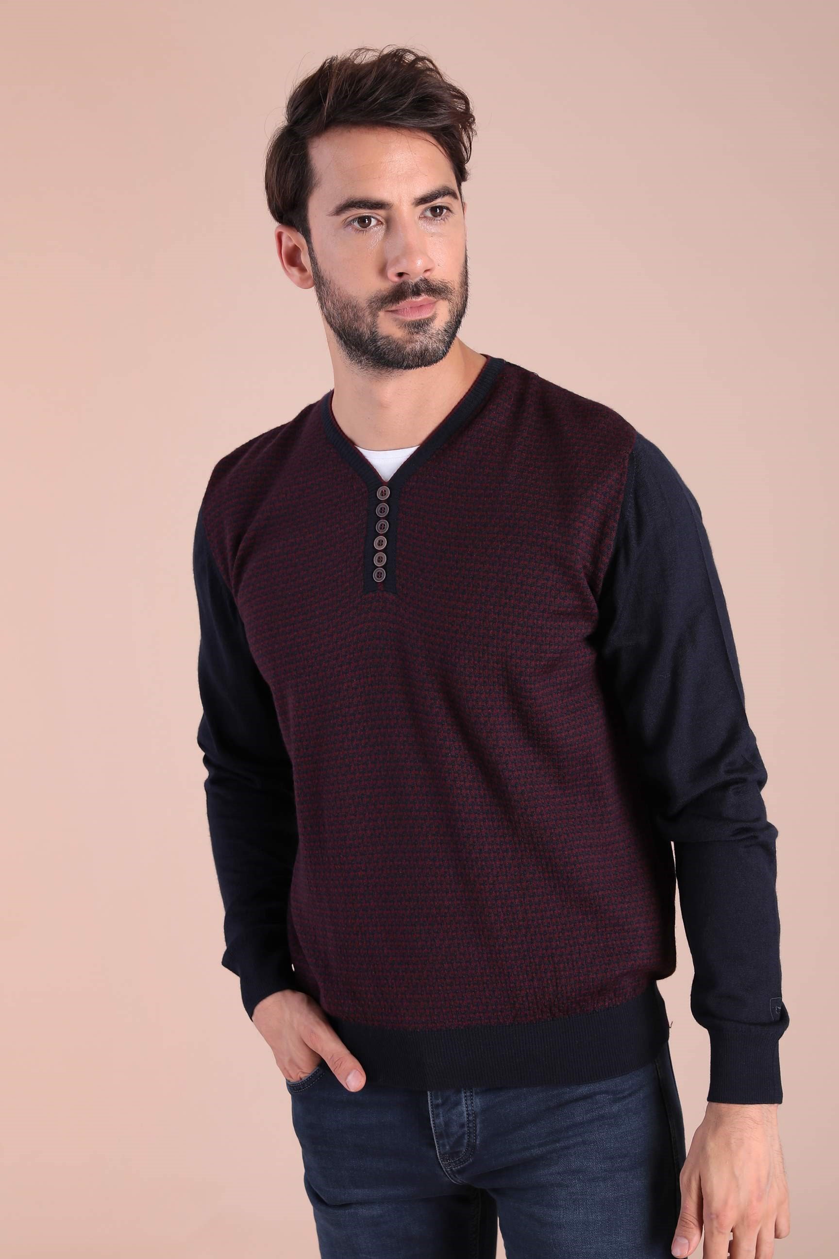 Ferraro V Yaka Superfine Yün Kazak