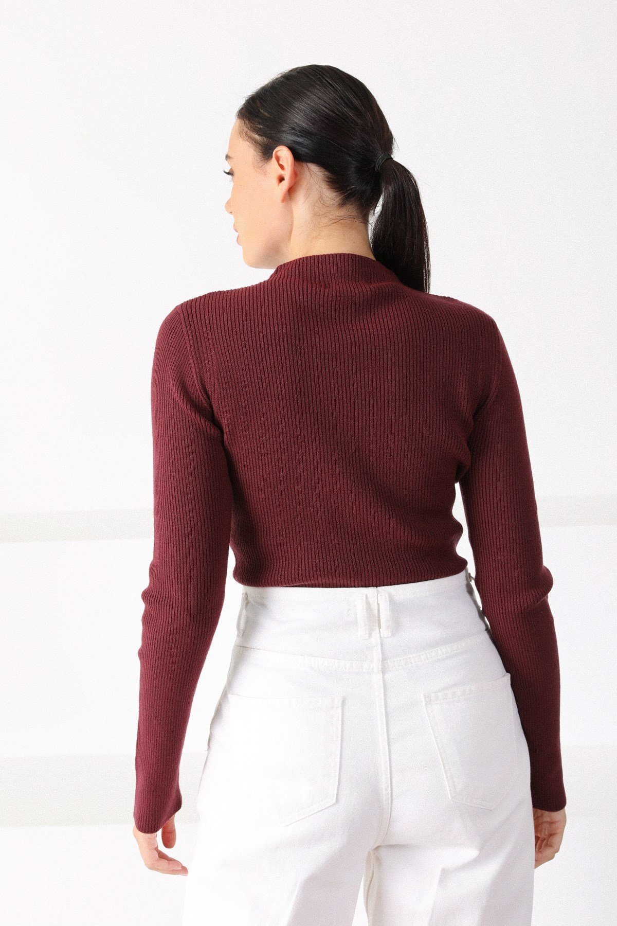 Ferraro Vişne Modern Yaka Uzun Kol Kadın Triko Kazak