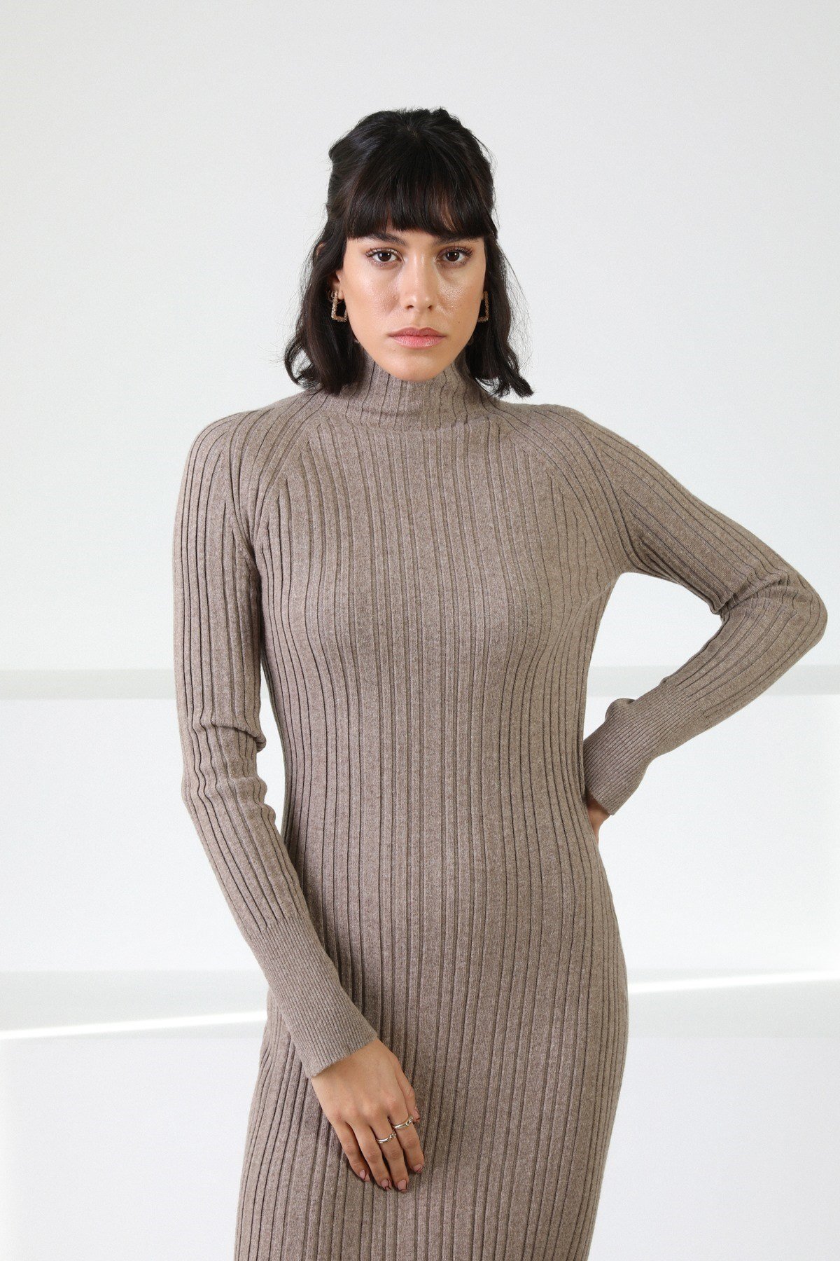 Ferraro Vizon Balıkçı Yaka Kaşmirli Kadın Triko Elbise