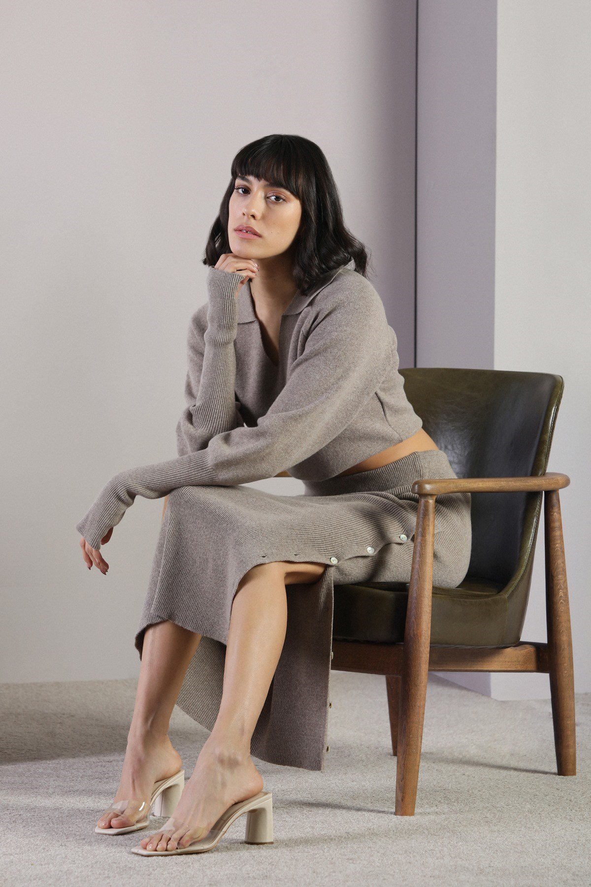 Ferraro Vizon Düğmeli Kaşmirli Kadın Triko Etek