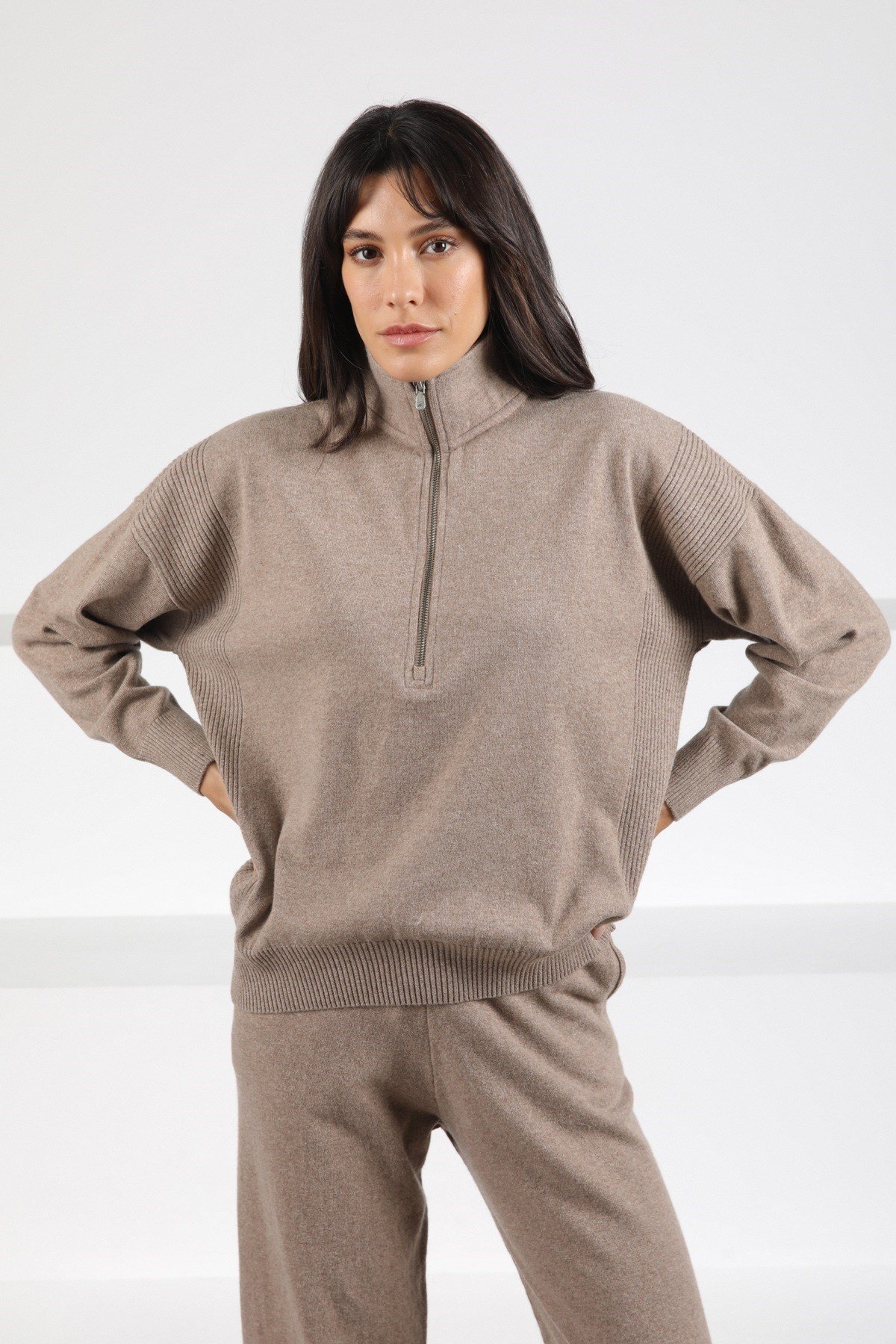 Ferraro Vizon Fermuarlı Kaşmirli Kadın Triko Kazak