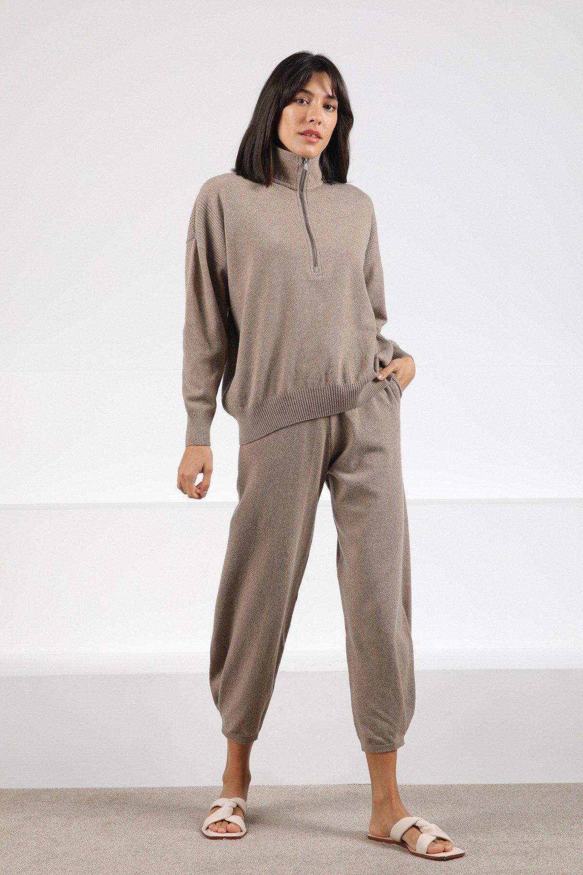 Ferraro Vizon Fermuarlı Kaşmirli Kadın Triko Kazak