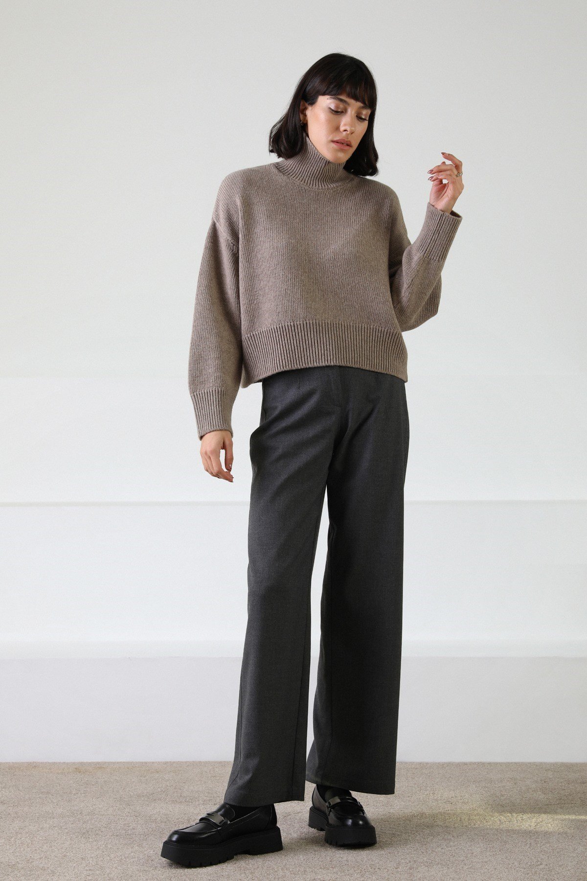 Ferraro Vizon Uzun Kollu Balıkçı Yaka Kaşmirli Kadın Triko Kazak