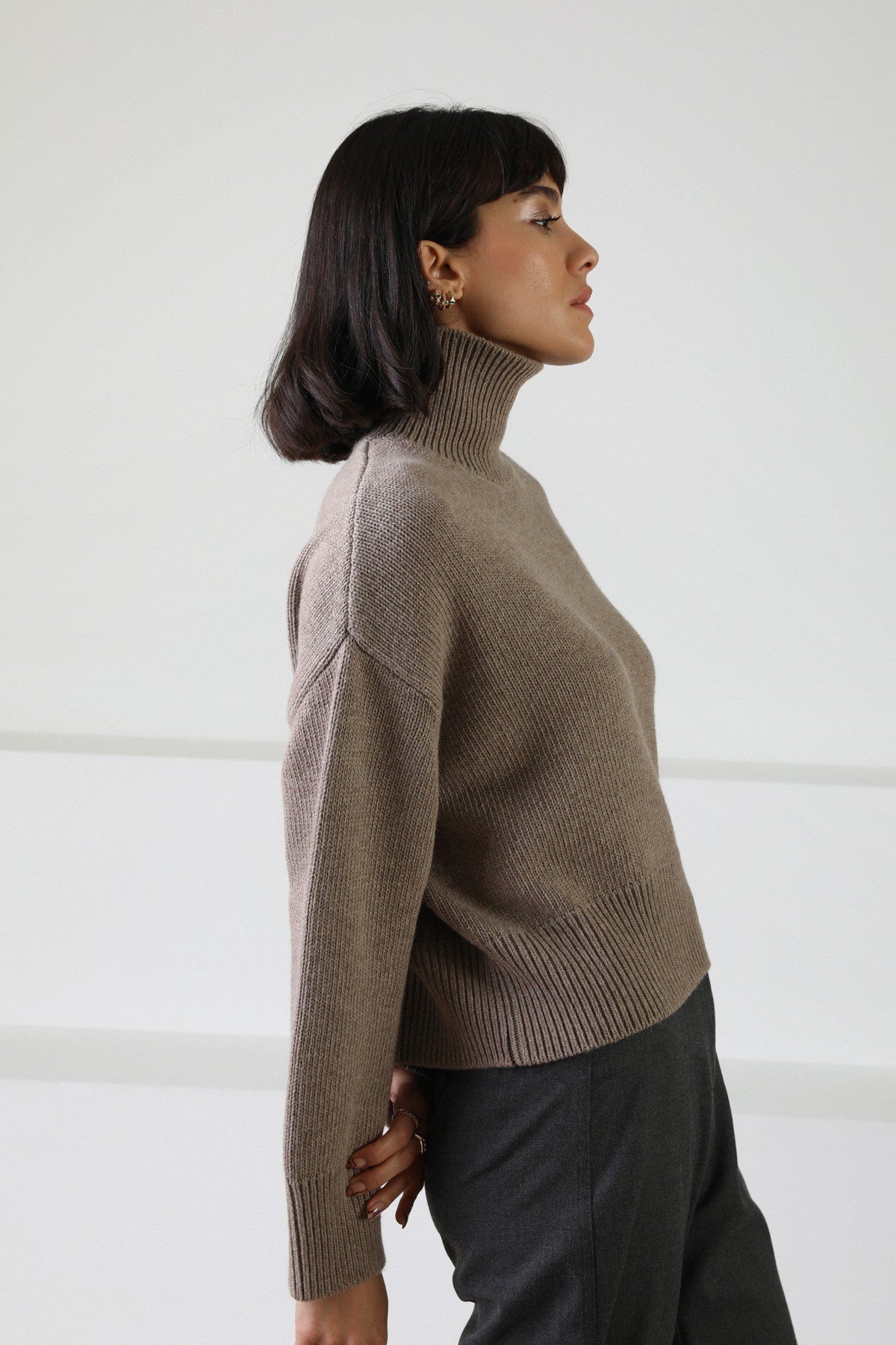 Ferraro Vizon Uzun Kollu Balıkçı Yaka Kaşmirli Kadın Triko Kazak