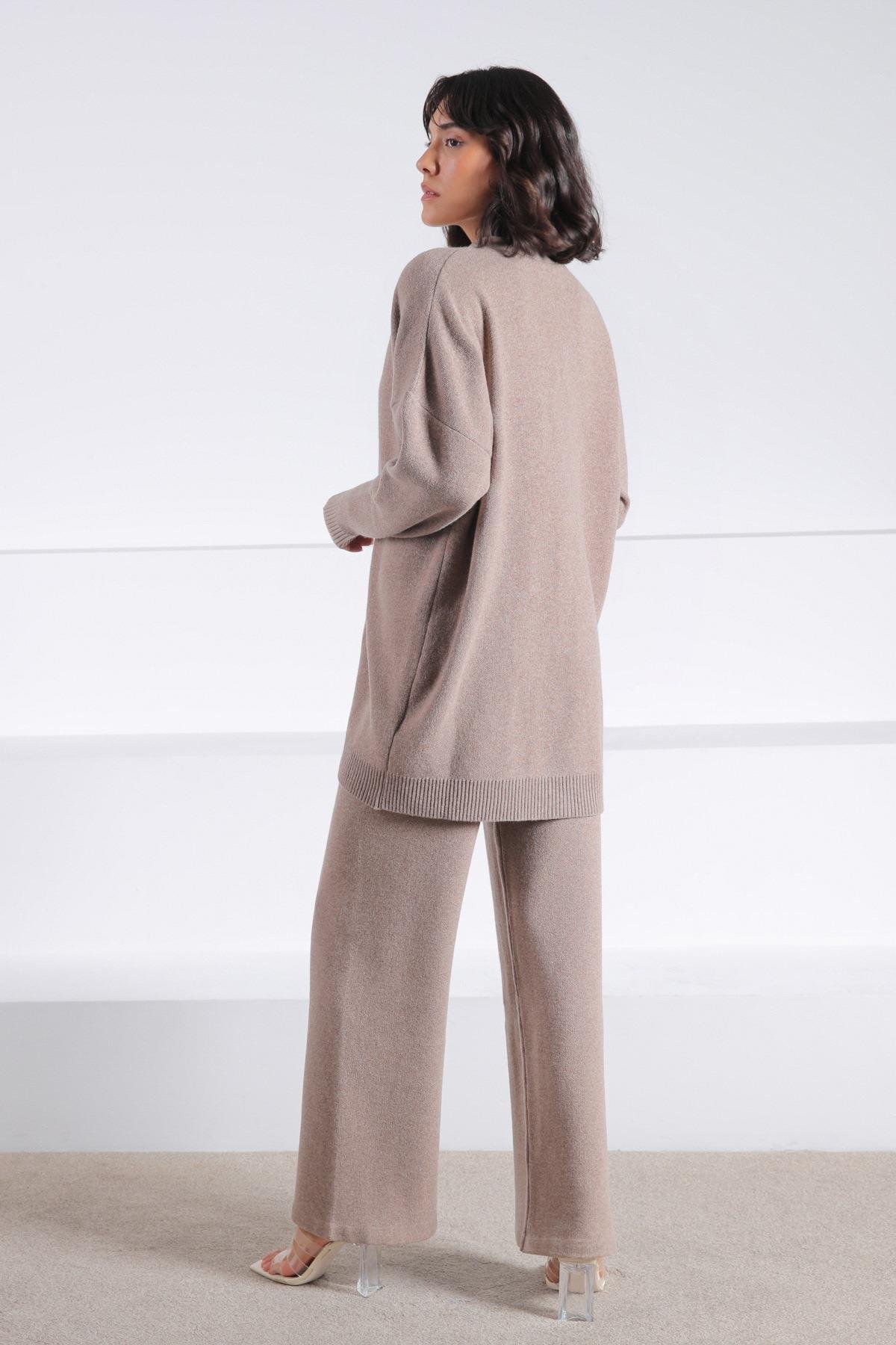 Ferraro Vizon Uzun Kollu Ceket Yaka Kaşmirli Kadın Triko Ceket