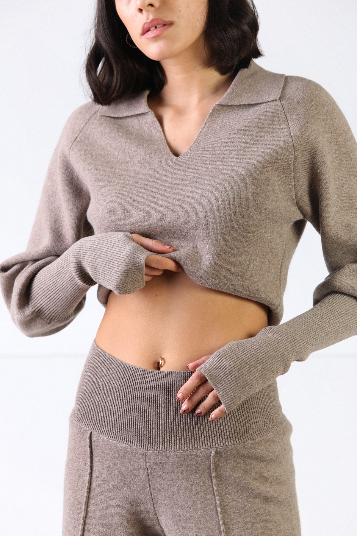 Ferraro Vizon Uzun Kollu Gömlek Yaka Kaşmirli Kadın Triko Kazak