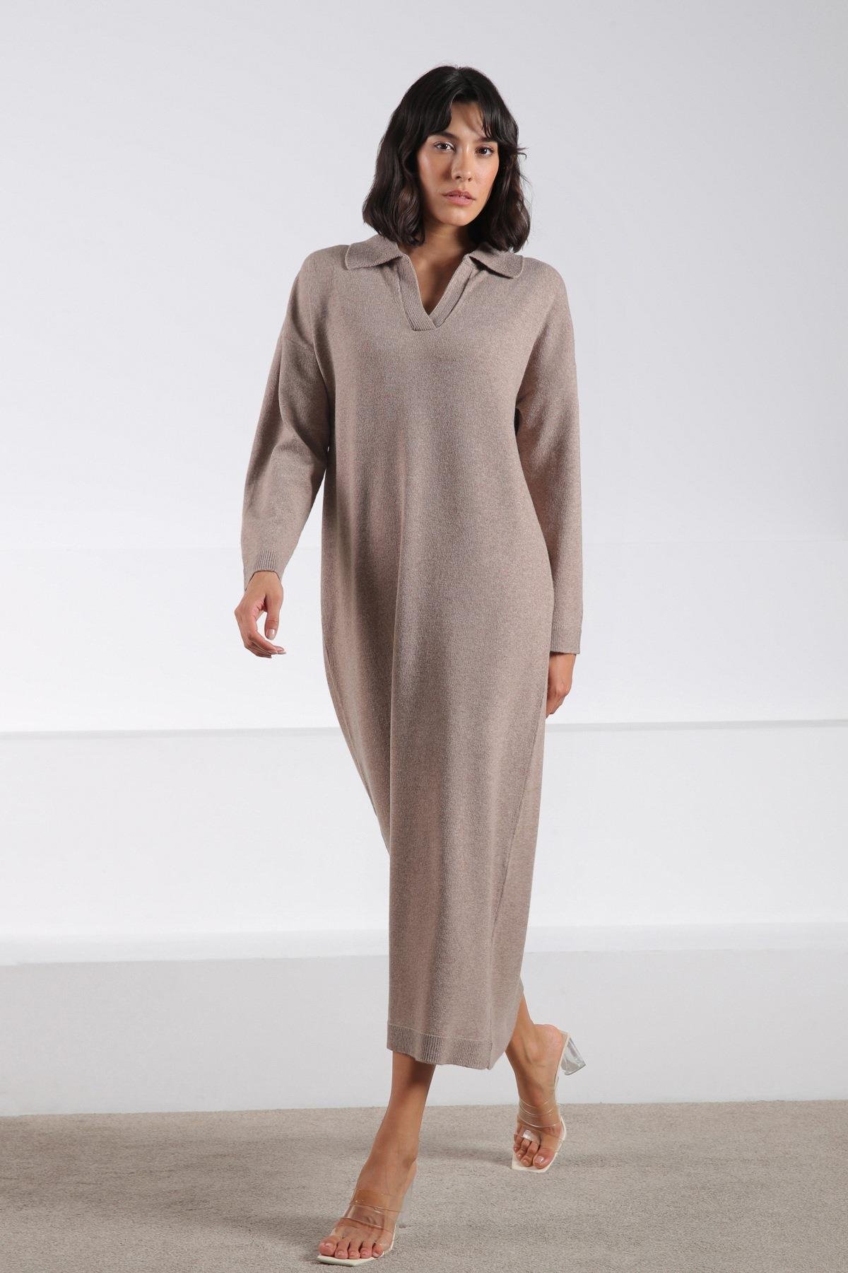 Ferraro Vizon Uzun Kollu Polo Yaka Kadın Triko Elbise