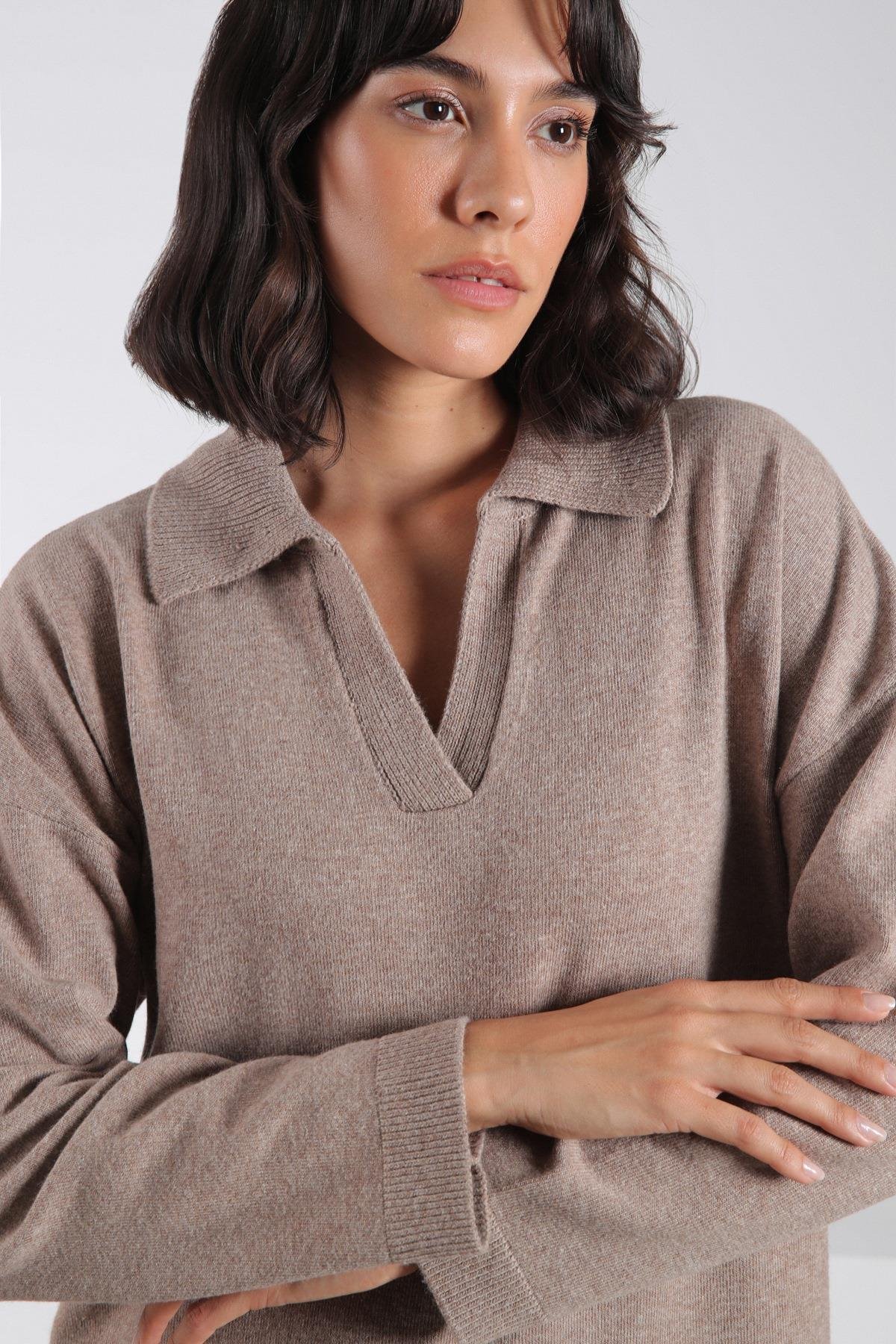 Ferraro Vizon Uzun Kollu Polo Yaka Kadın Triko Elbise