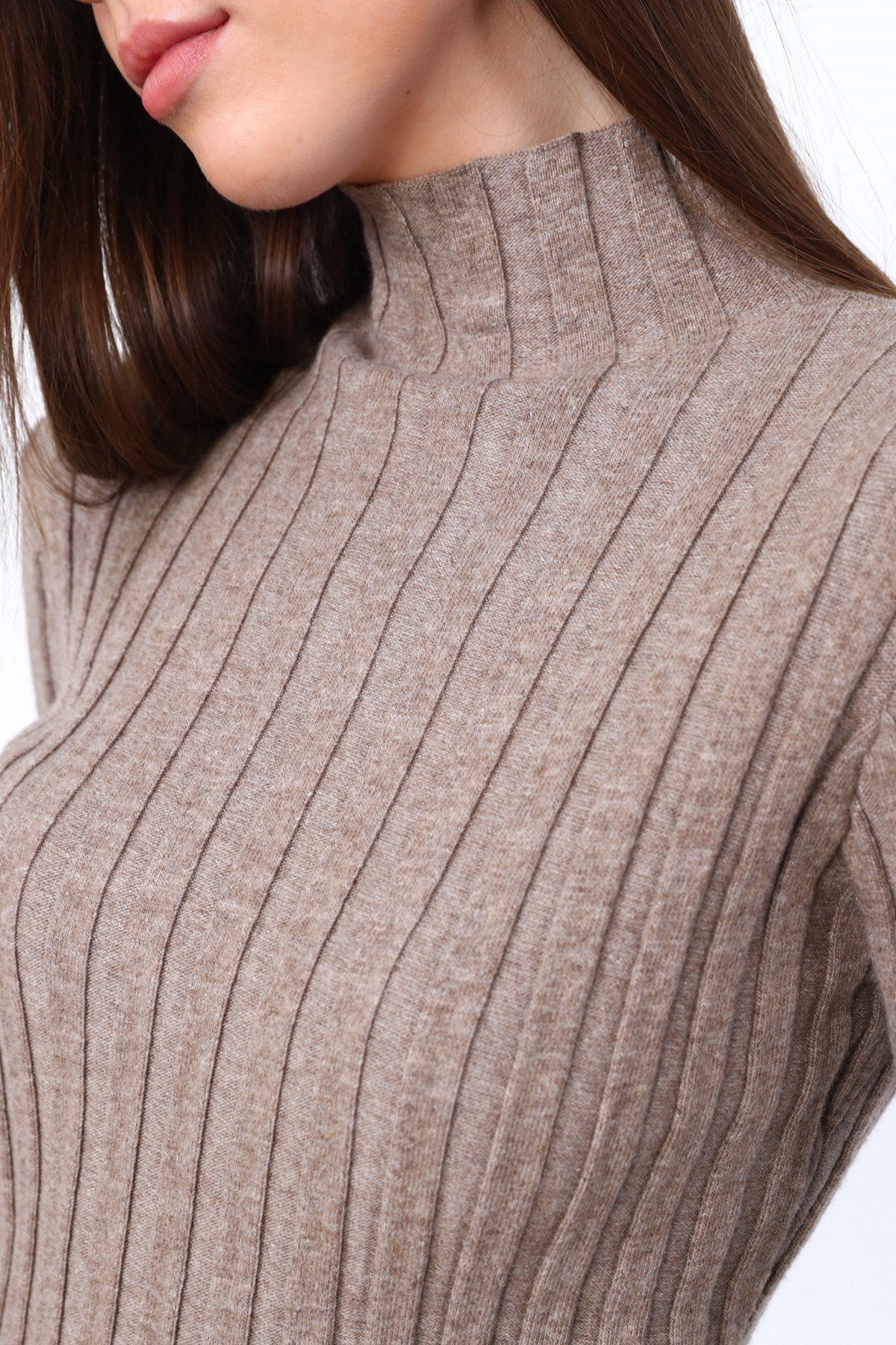 Ferraro Vizon Yarım Balıkçı Fitilli Midi Boy Kaşmirli Kadın Triko Elbise