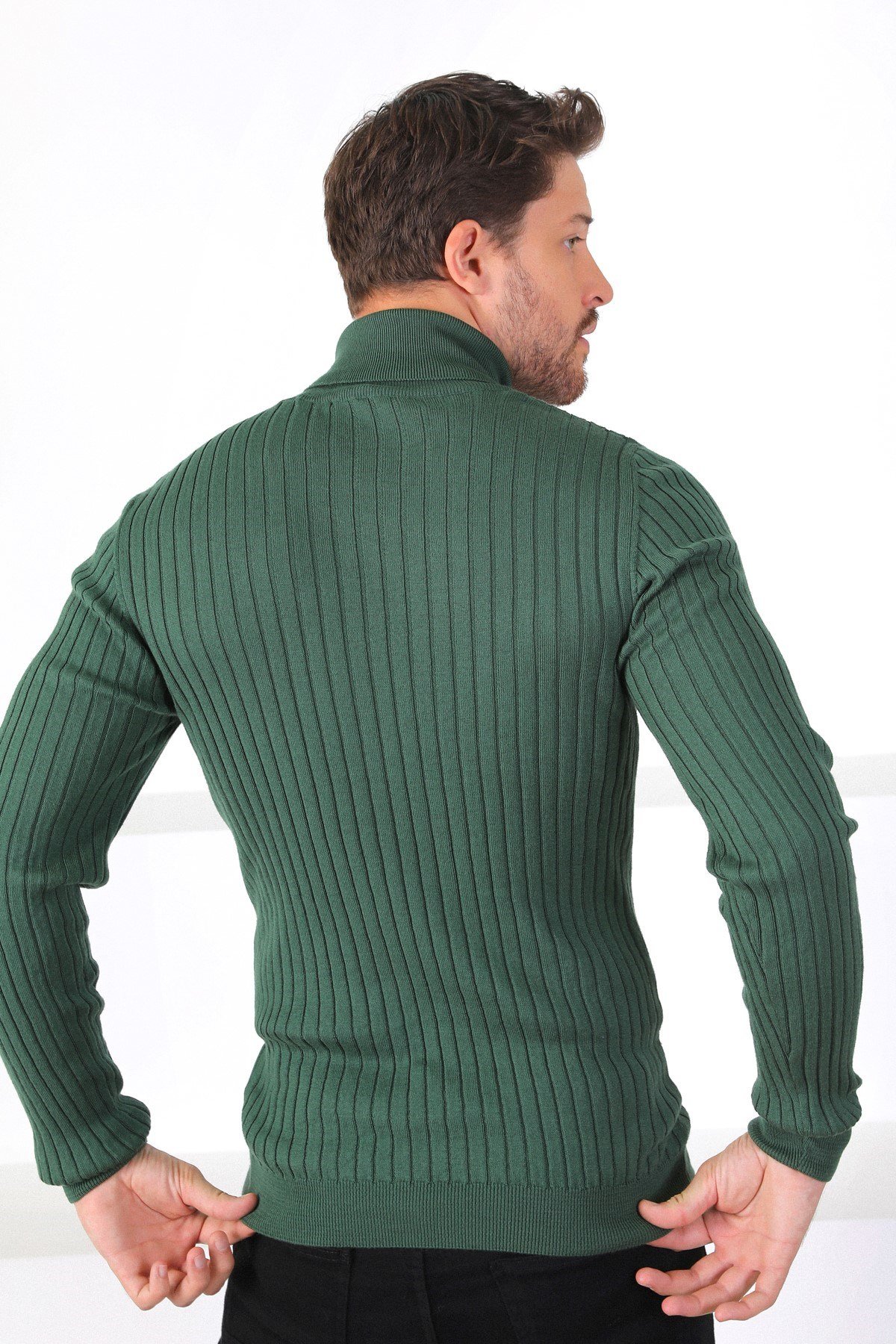 Ferraro Yeşil Balıkçı Yaka Fitilli Erkek Kazak