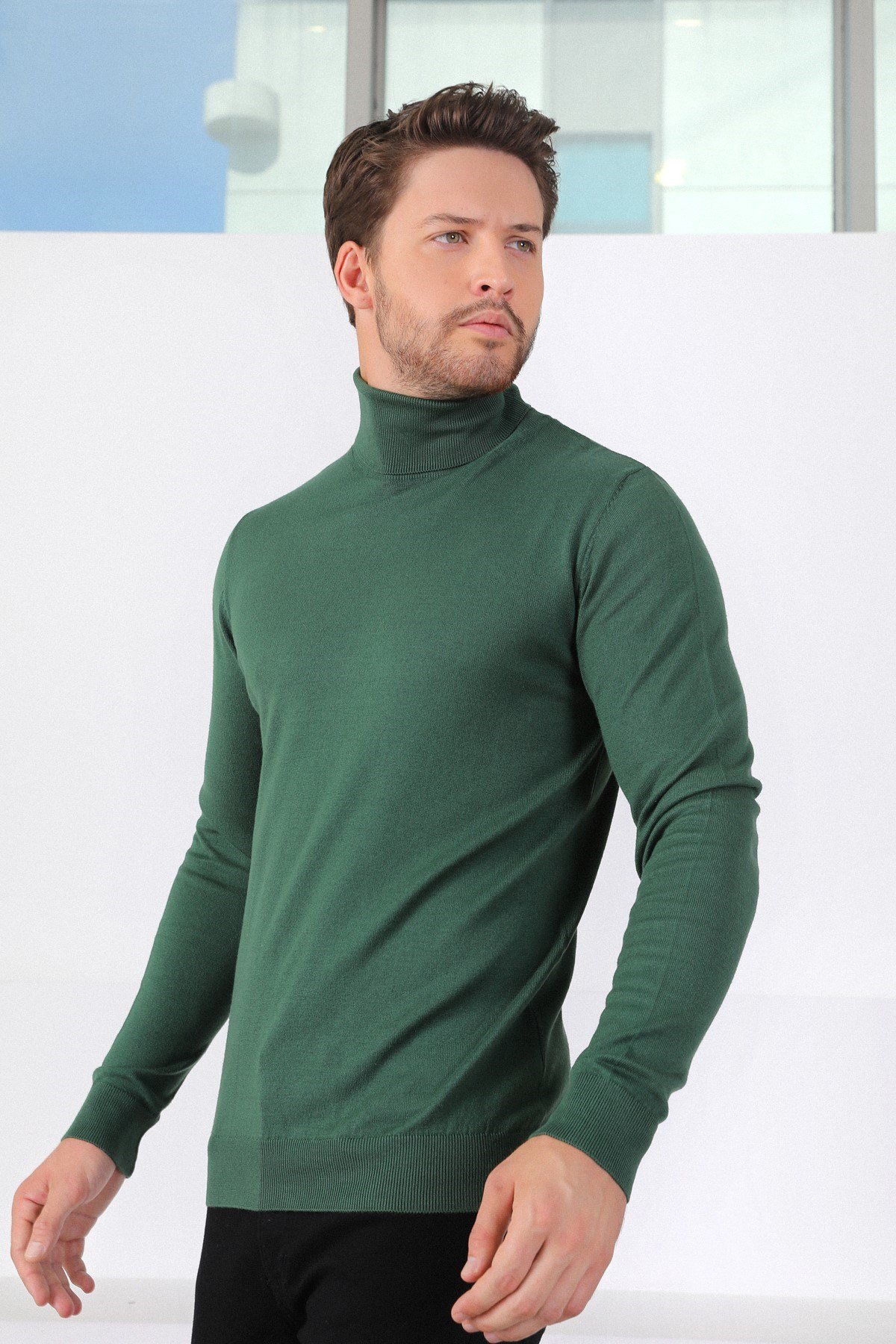 Ferraro Yeşil Balıkçı Yaka Pamuk Kazak