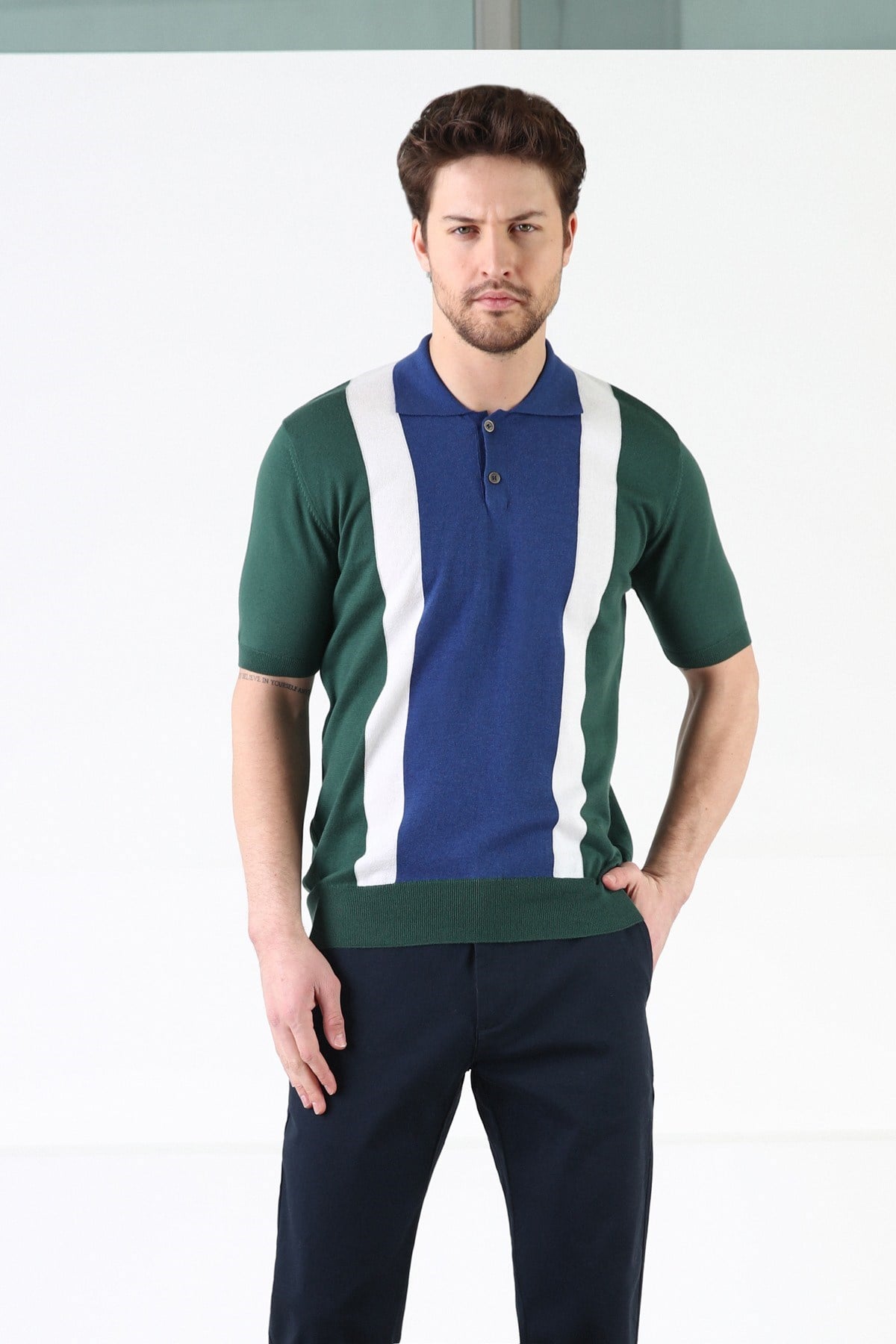 Ferraro Yeşil Düğmeli Polo Yaka %100 Pamuk Erkek Triko T-Shirt