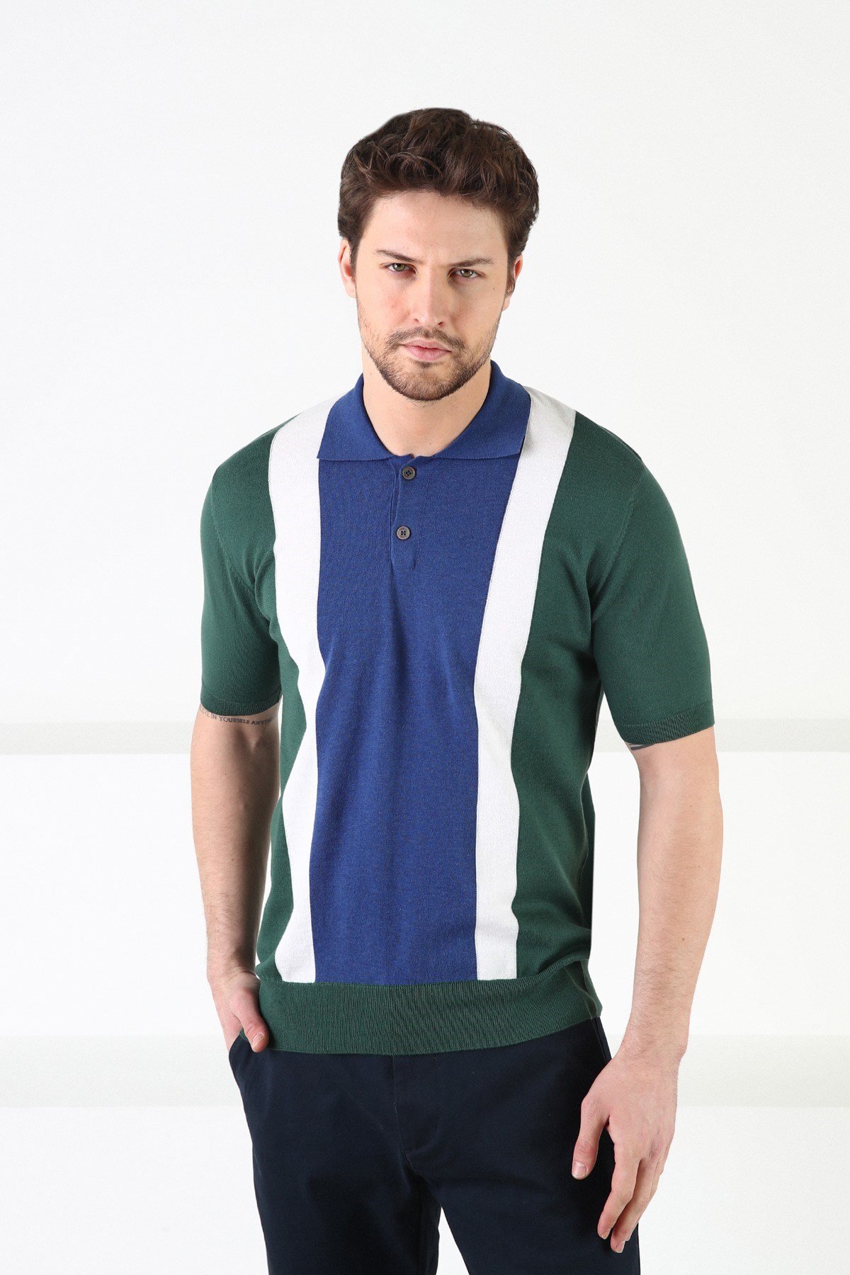 Ferraro Yeşil Düğmeli Polo Yaka %100 Pamuk Erkek Triko T-Shirt