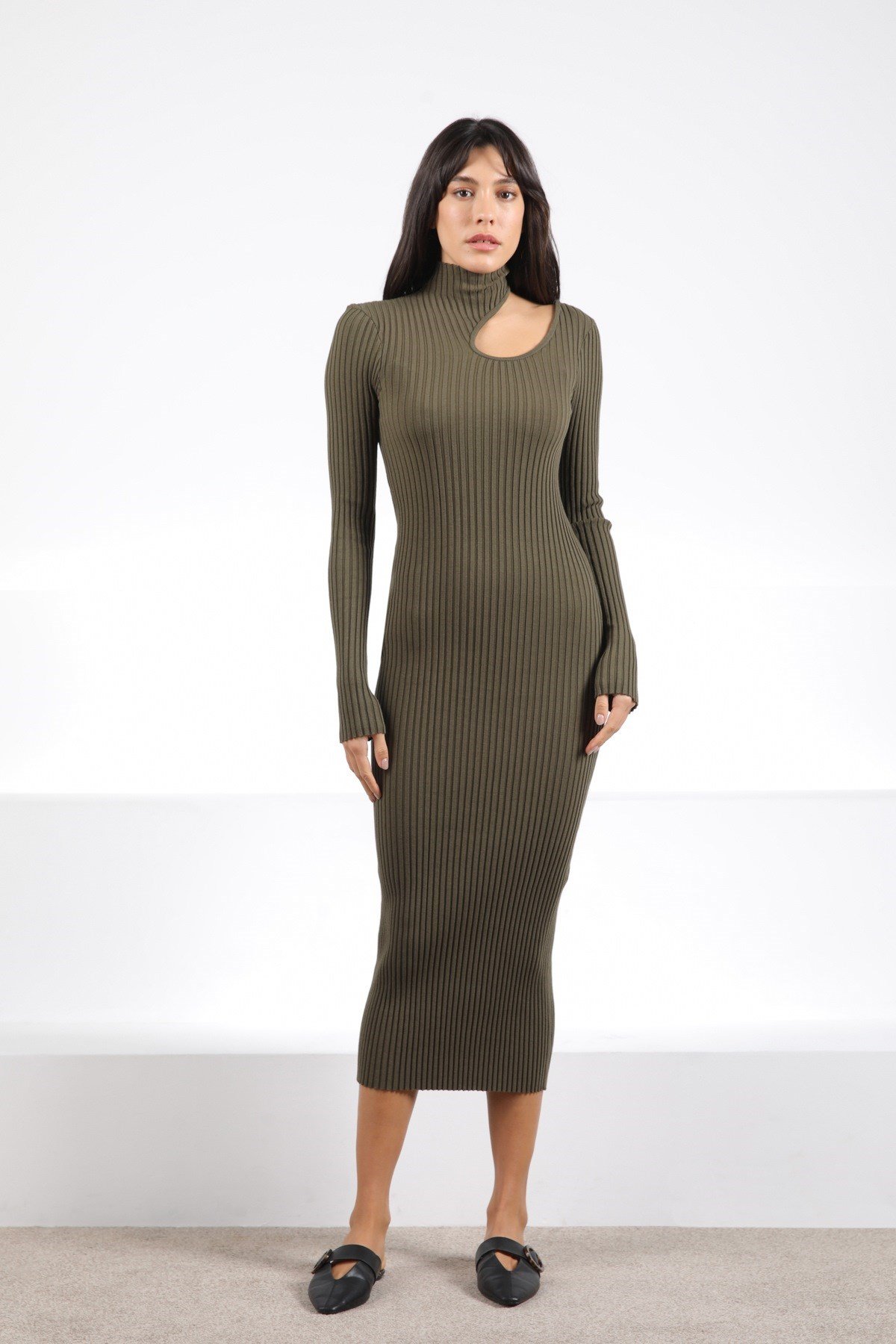 Ferraro Yeşil Uzun Kollu Kadın Triko Elbise