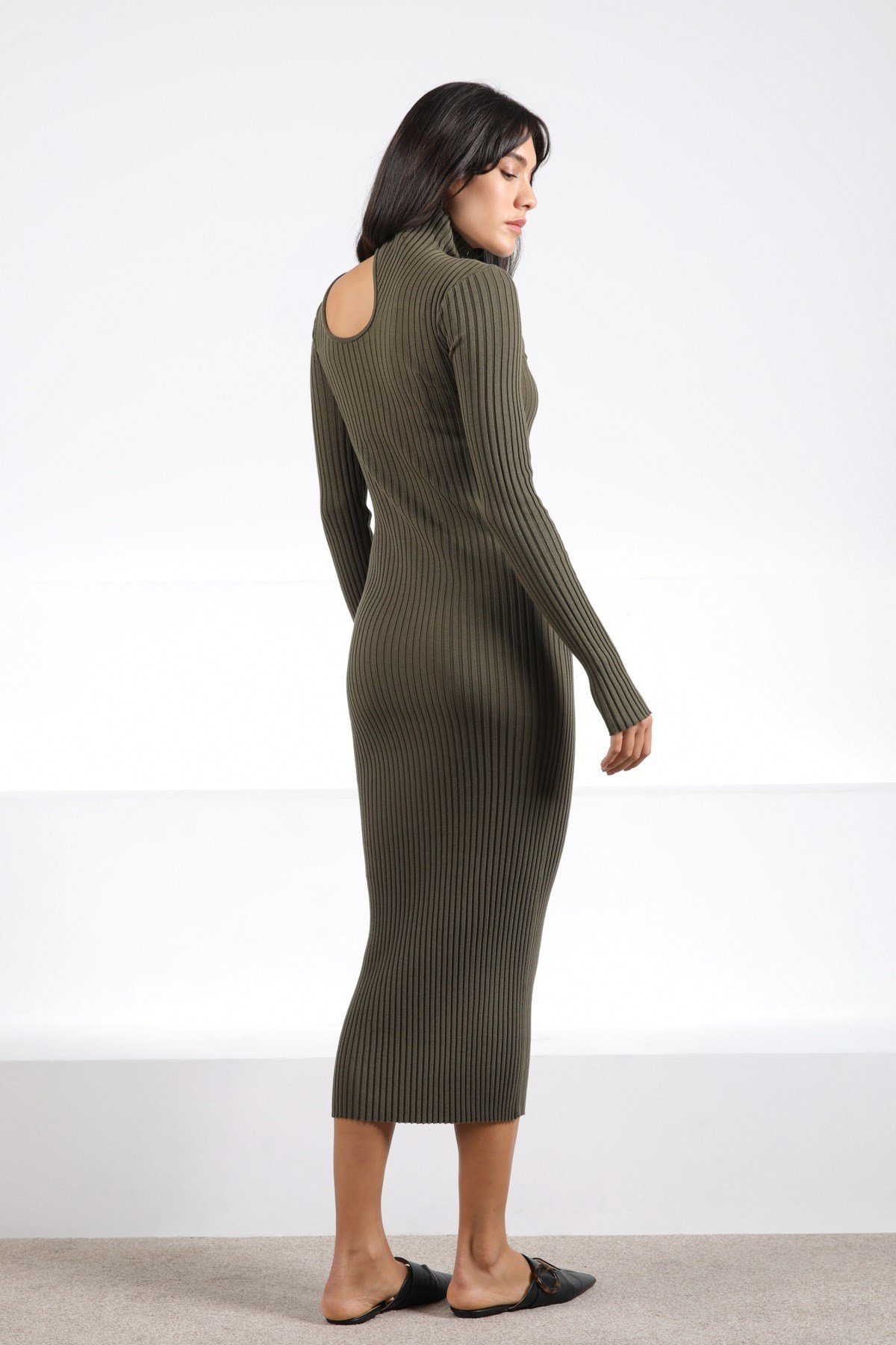 Ferraro Yeşil Uzun Kollu Kadın Triko Elbise