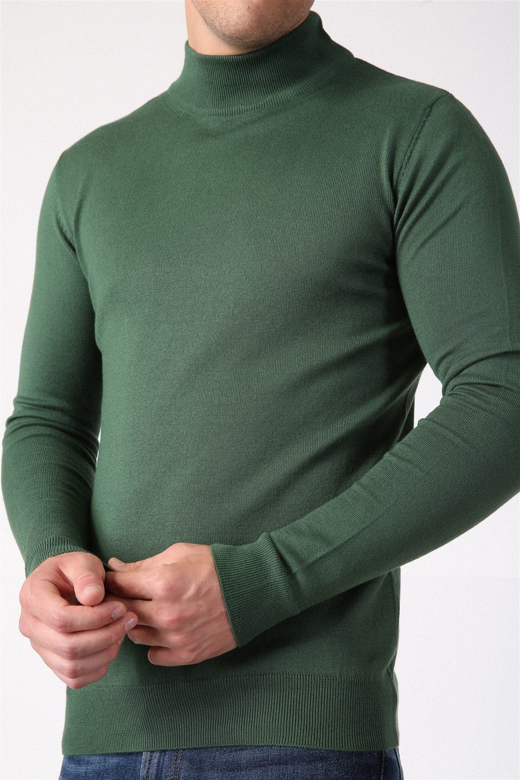 Ferraro Yeşil Yarım Balıkçı Yaka Erkek Pamuk Kazak