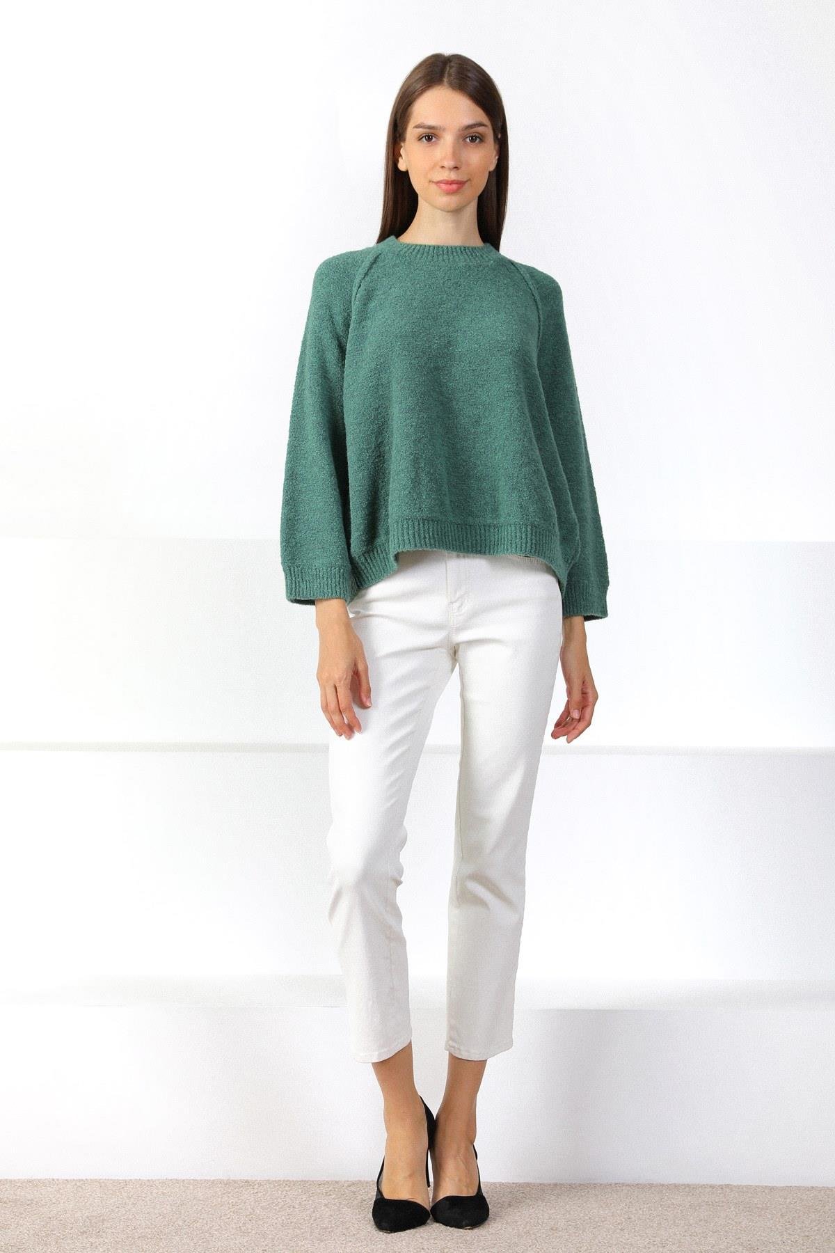 Ferraro Yesil Yumuşak Dokulu Basic Kadın Triko Kazak