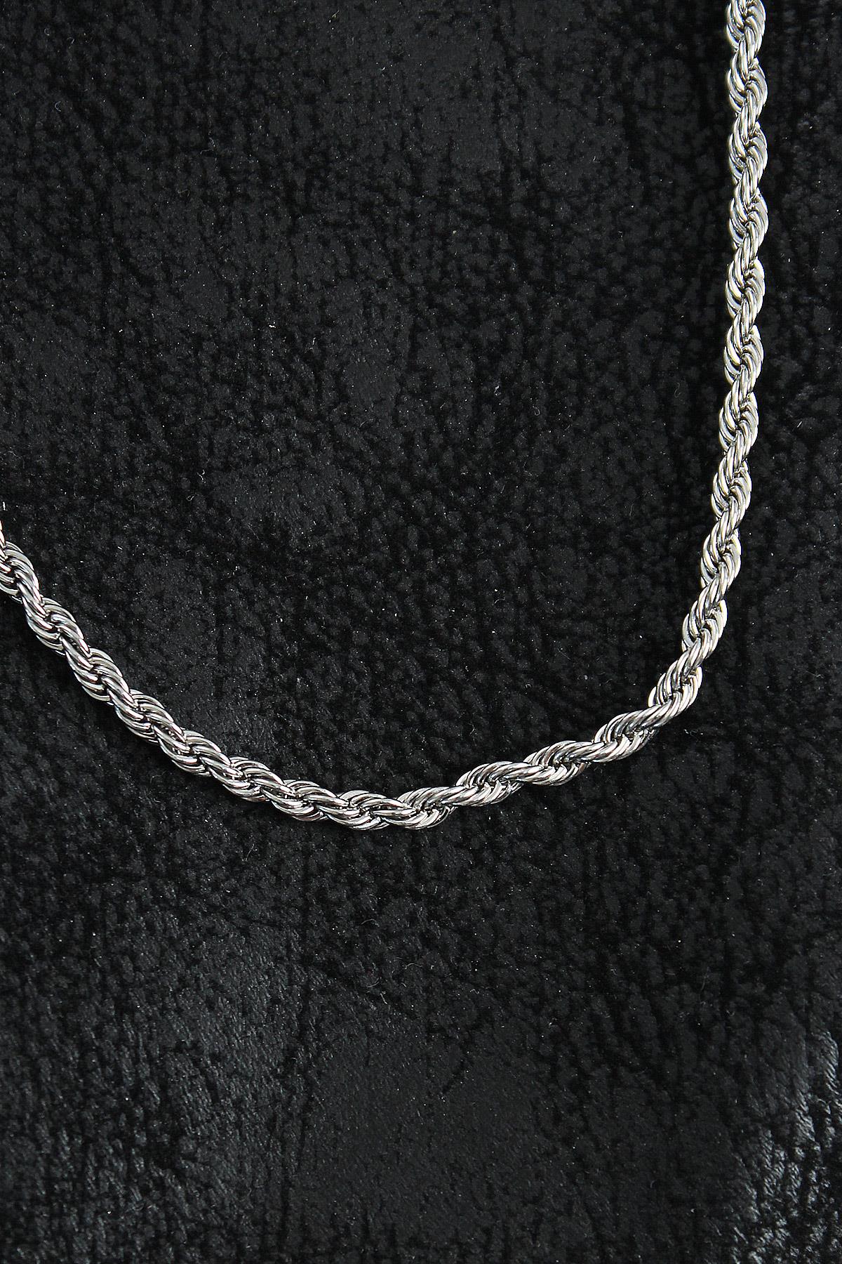 316L Çelik Burgu Zincir Model Gümüş Renk Erkek Kolye