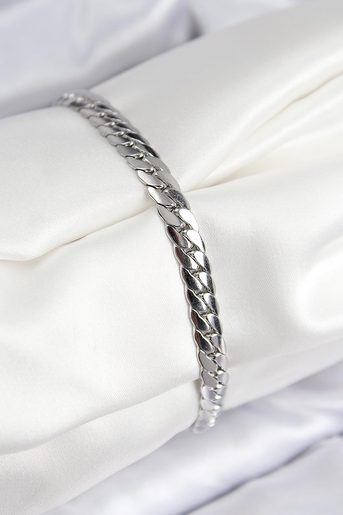 316L Çelik Ezme Zincir Model Gümüş Renk Kadın Bileklik