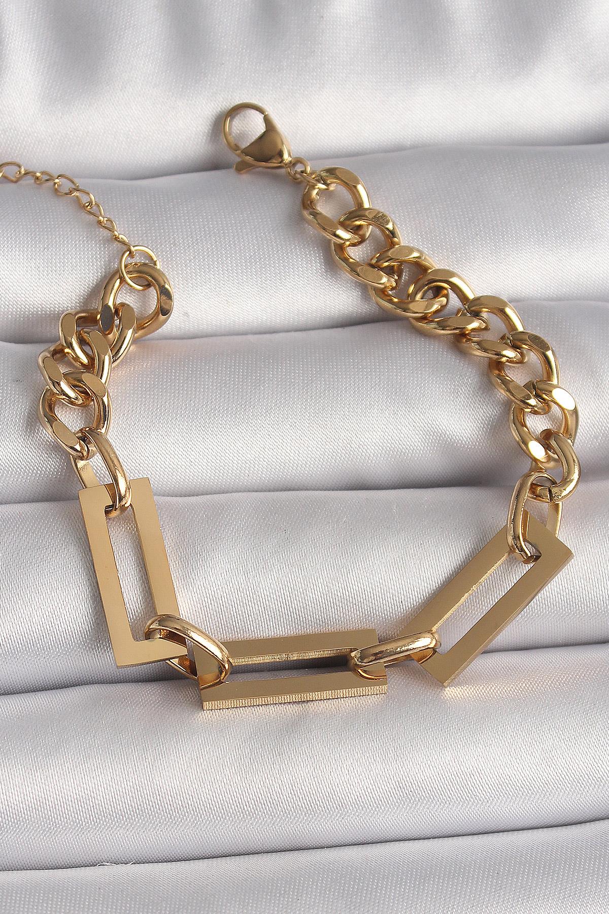 316L Çelik Gold Renk 2Li Zincir Model Kadın Bileklik
