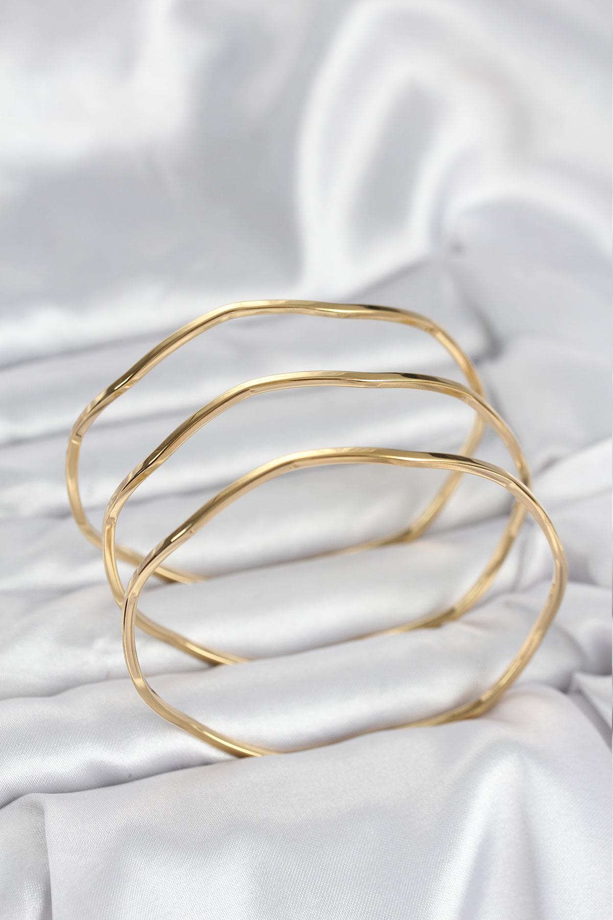 316L Çelik Gold Renk 65 mm Ajda Zikzak Model 3lü Kadın Bileklik