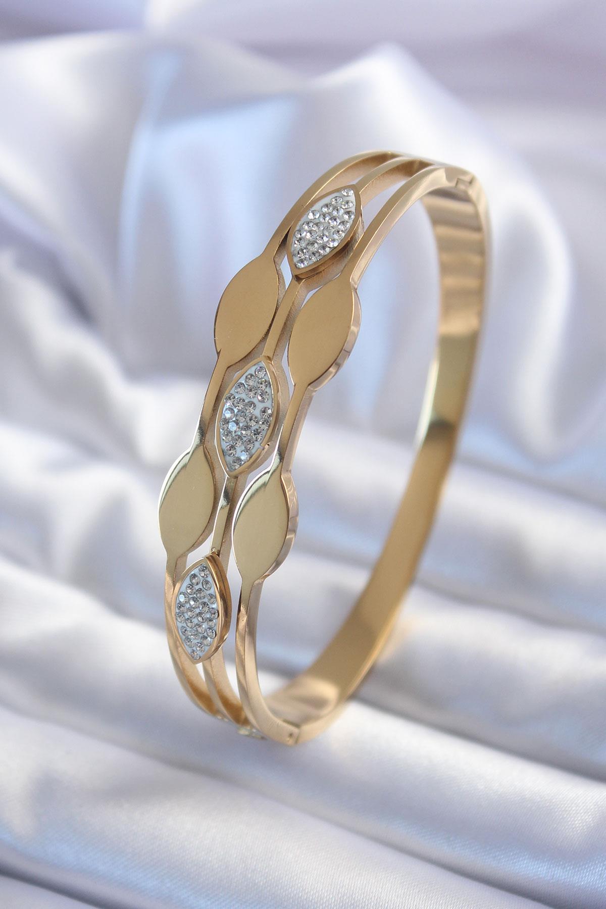 316L Çelik Gold Renk Arpa Model Zirkon Taş Detay Kadın Kolye