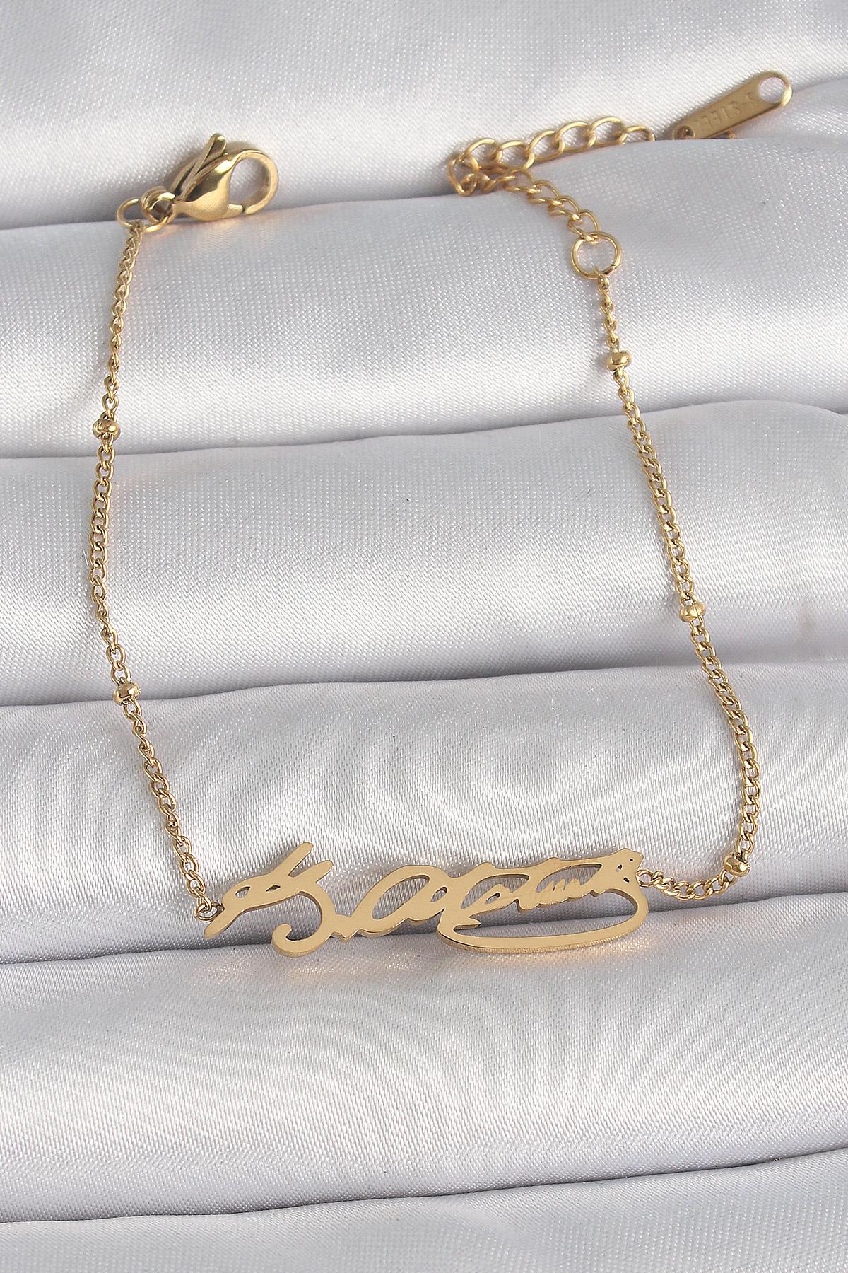 316L Çelik Gold Renk Atatürk İmza Model Kadın Bileklik