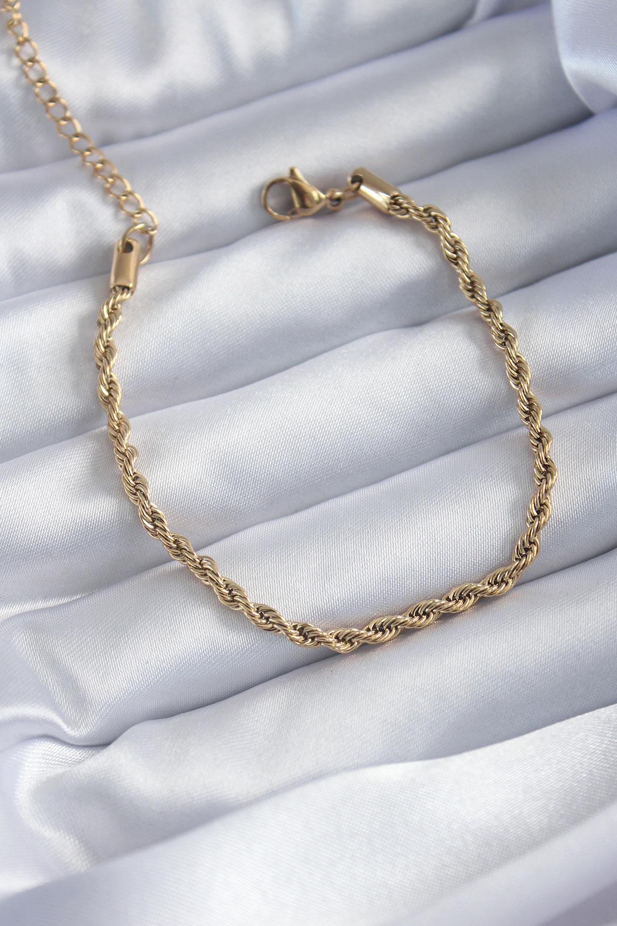 316L Çelik Gold Renk Burgu Zincir Model Kadın Bileklik