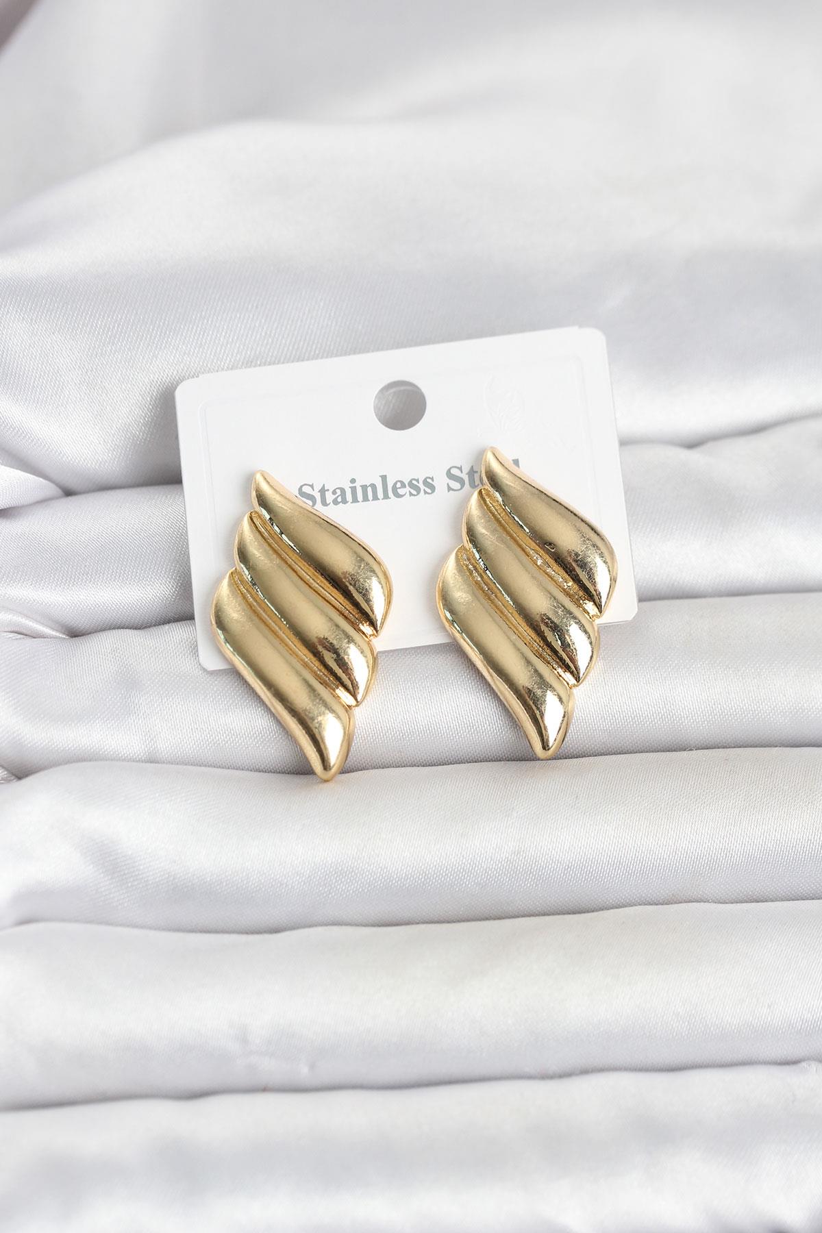 316L Çelik Gold Renk Motif Model Kadın Küpe
